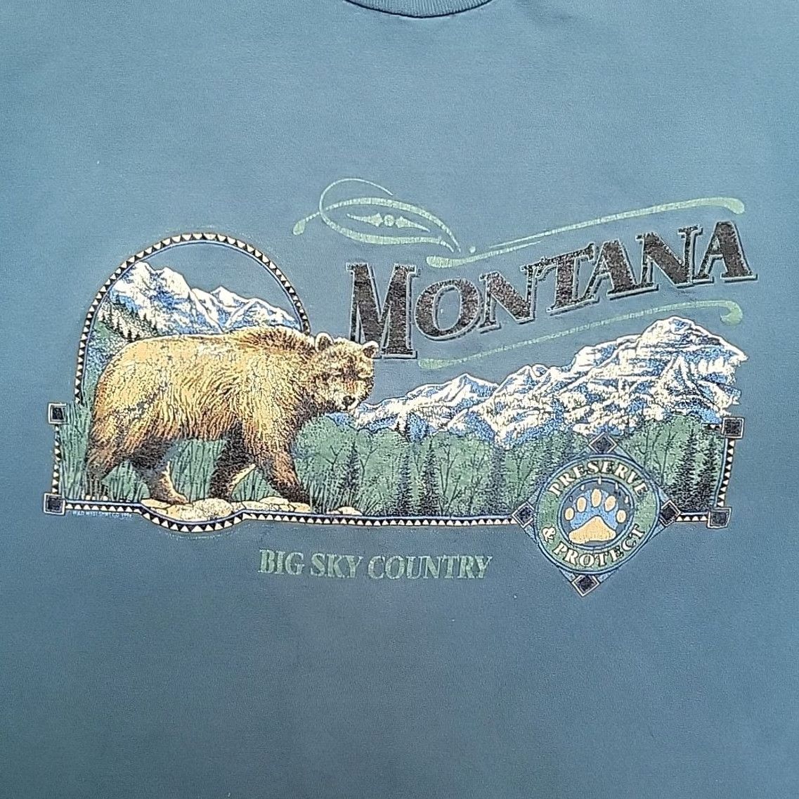 Jerzees VINTAGE Montana Grizzly Bear Nature Shirt Mens XXL Teal Grunge Retro Made in USA Size US XXL / EU 58 / 5 - 6 Thumbnail