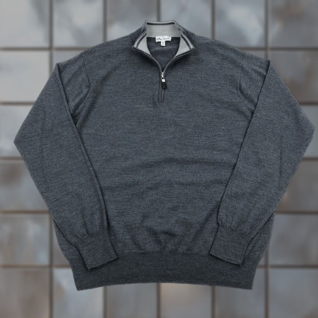 Peter Millar Peter Millar Men's XL Dark Gray Crown Merino Wool Silk 1/4 Zip Mock Neck Sweater Size US XL / EU 56 / 4 - 1 Thumbnail