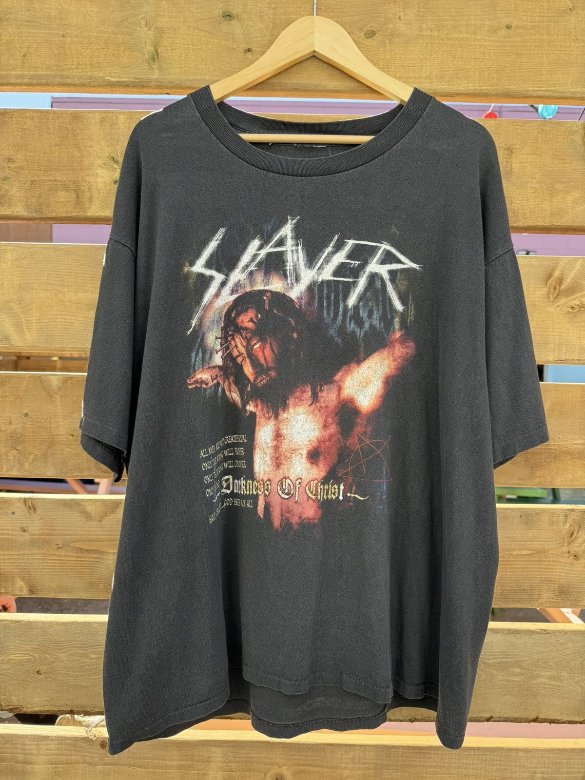 image of Vintage 2002 Slayer Darkness Of Christ Tour T Shirt XL in Faded Black, Men's