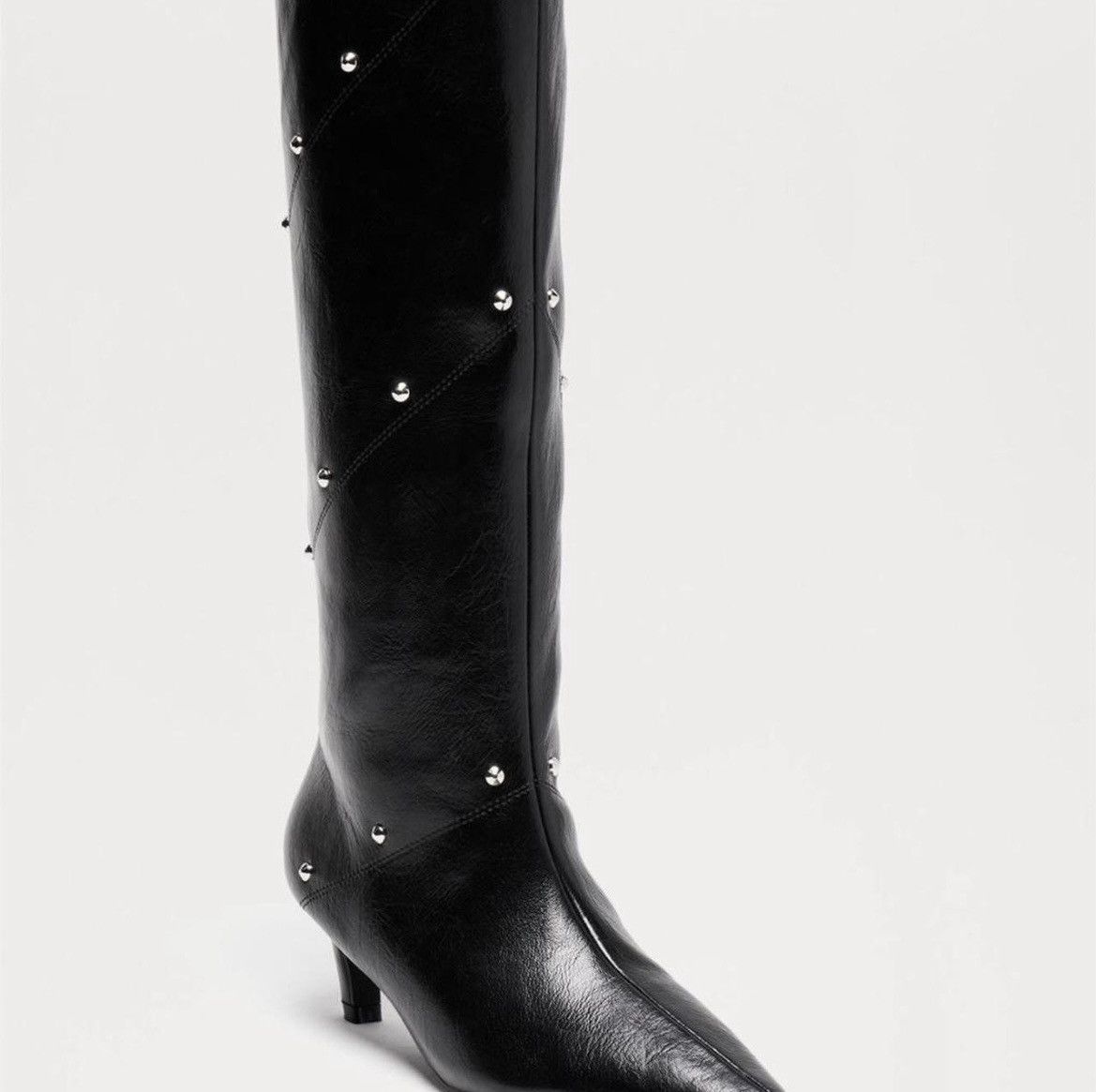 Fashion Nova Black Studded Leather Boots Size US 7.5 / IT 37.5 - 4 Thumbnail