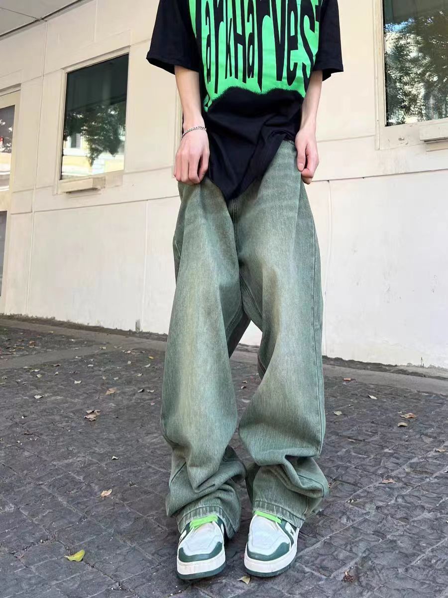 Japanese Brand Washed vintage green baggy jeans Size US 32 / EU 48 - 5 Thumbnail