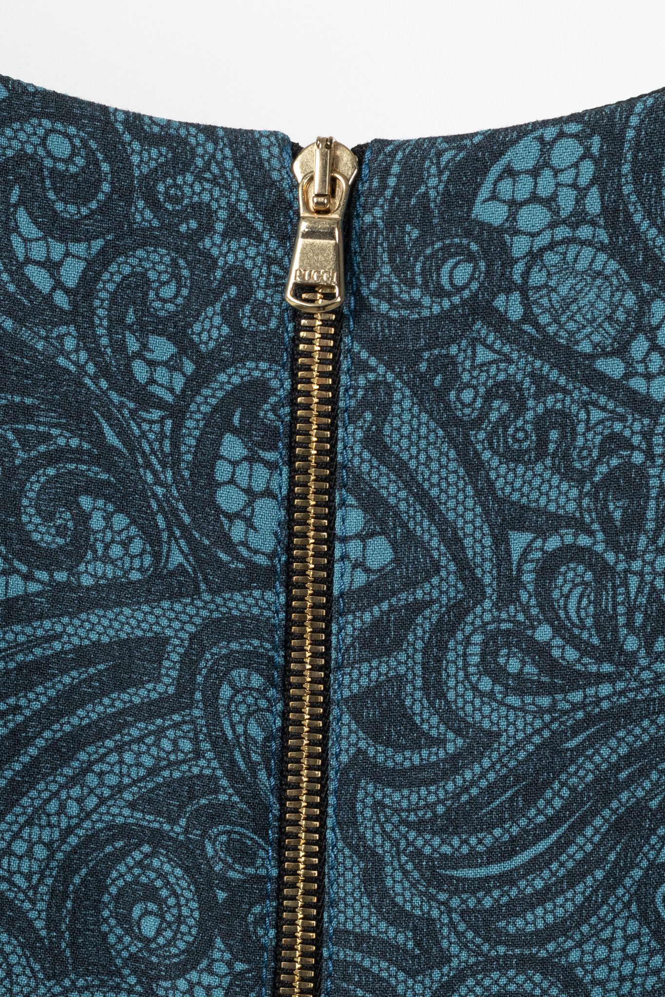 Emilio Pucci Emilio Pucci PF12 Petrol Wool-Blend Lace-Printed Crepe Dress Size XL / US 12-14 / IT 48-50 - 7 Thumbnail