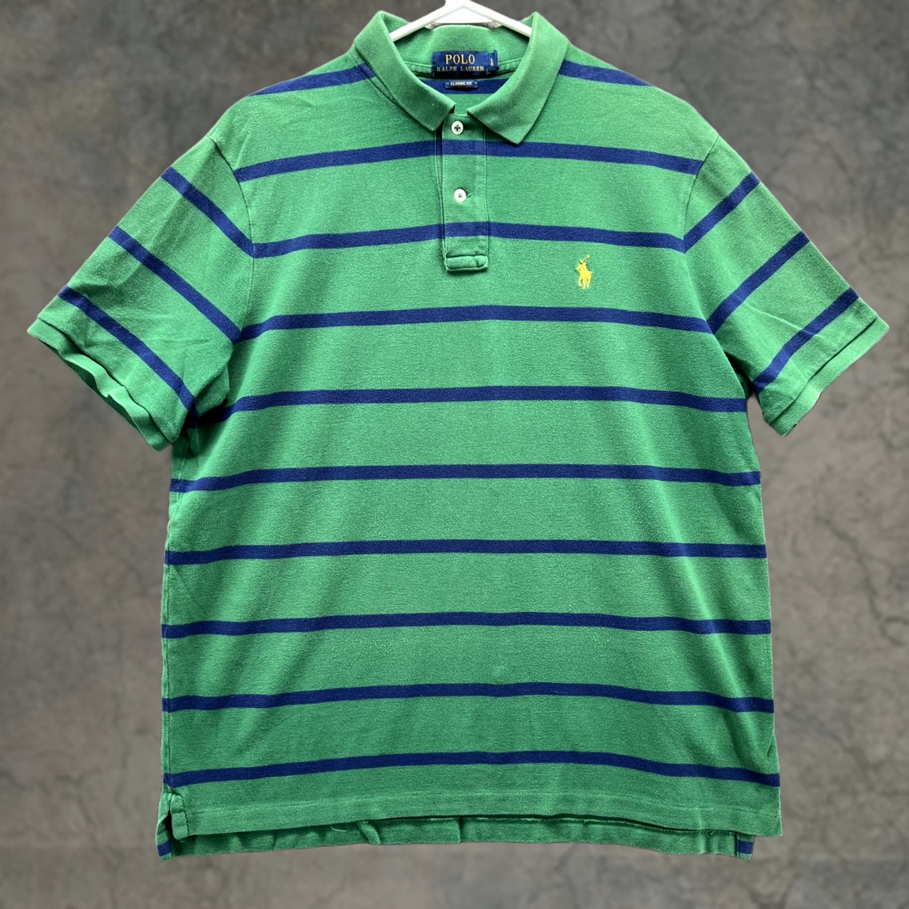 Polo Ralph Lauren VINTAGE Ralph Lauren Polo Shirt Mens Large Green Blue Stripe Classic Fit Cotton Size US L / EU 52-54 / 3 - 1 Thumbnail