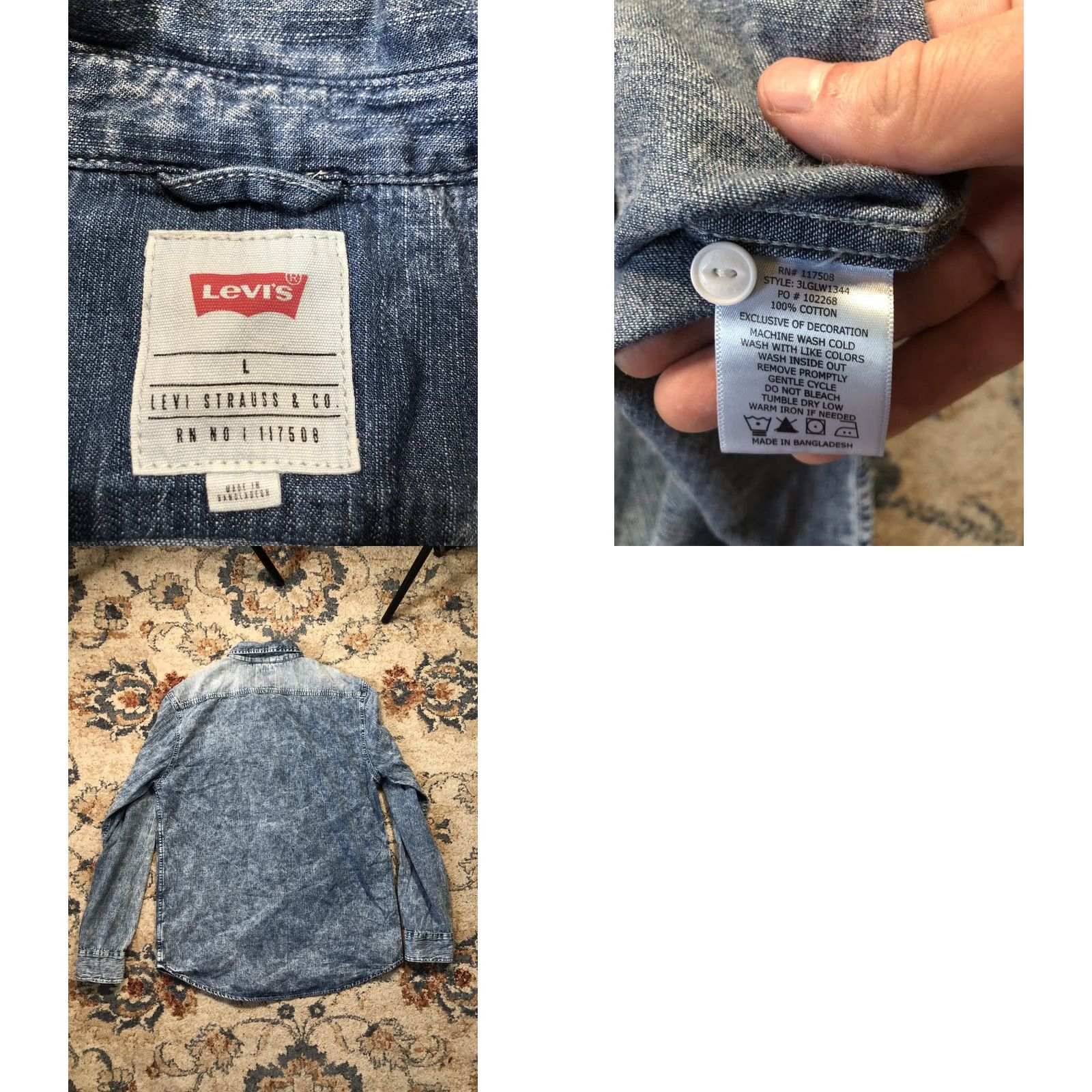 Levi's Levi's Shirt Mens Large Blue Acid Wash Denim Western Button-Down Cowboy Size US L / EU 52-54 / 3 - 8 Thumbnail