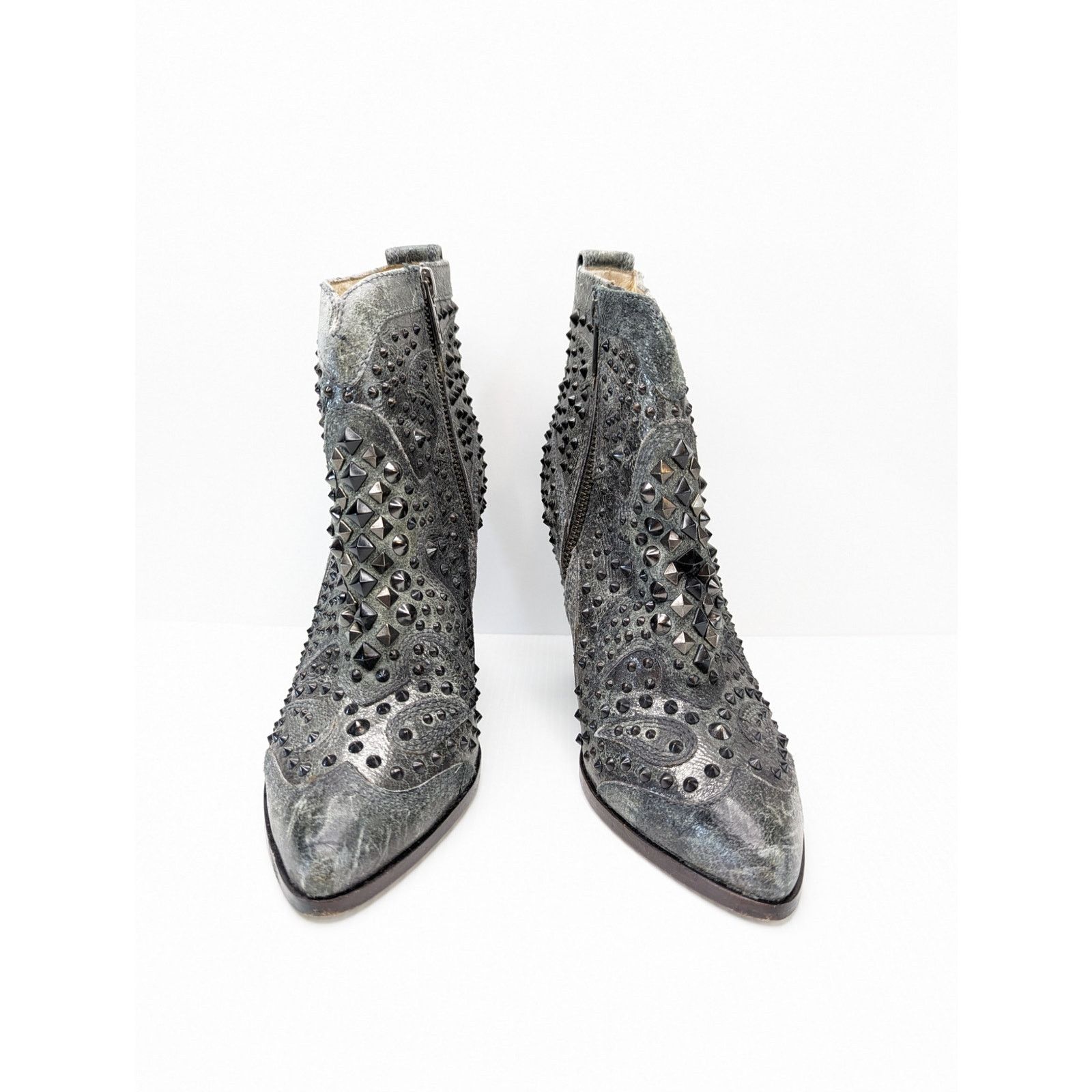 Frye Remy Deco studded high heel ankle boot Bootie sz 6.5 gray Size US 6.5 / IT 36.5 - 2 Thumbnail
