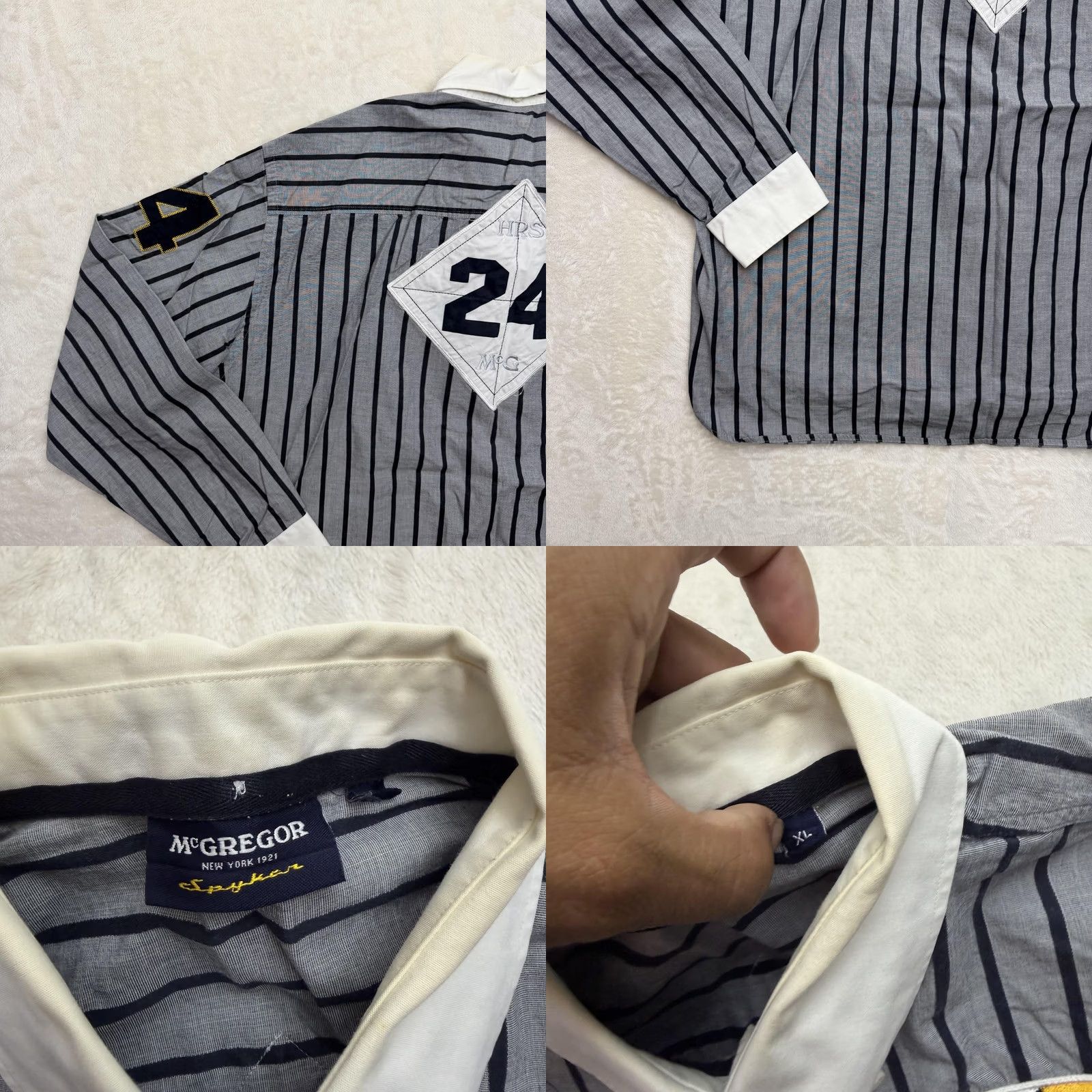 McGregor McGregor Shirt Mens XL Gray Navy Striped Button-Down Button Embo​idered Patch Cotton Wool Size US XL / EU 56 / 4 - 9 Thumbnail
