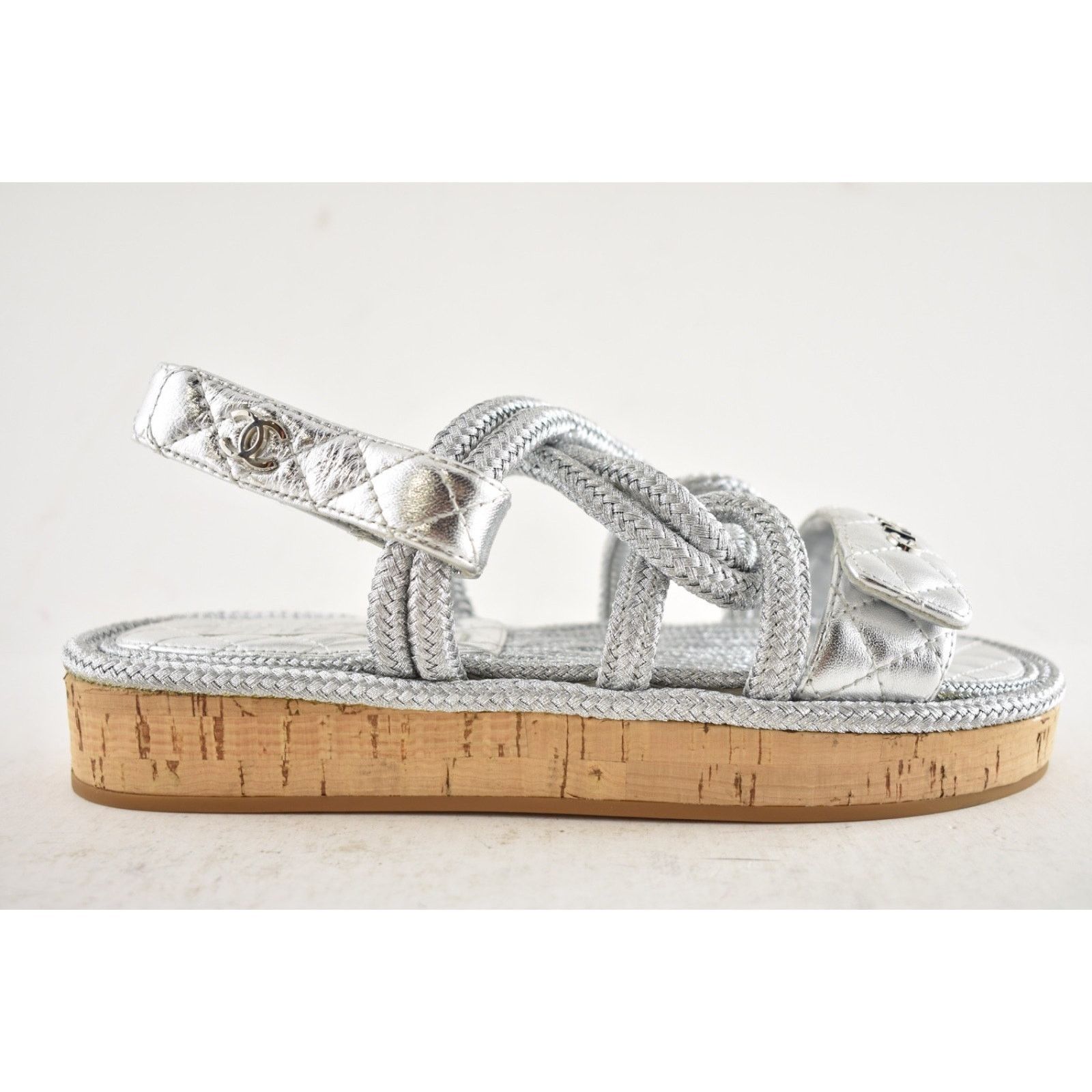 Chanel Chanel 20S Silver Cord Rope CC Logo Quilted Ankle Strap Size US 6 / IT 36 - 2 Thumbnail