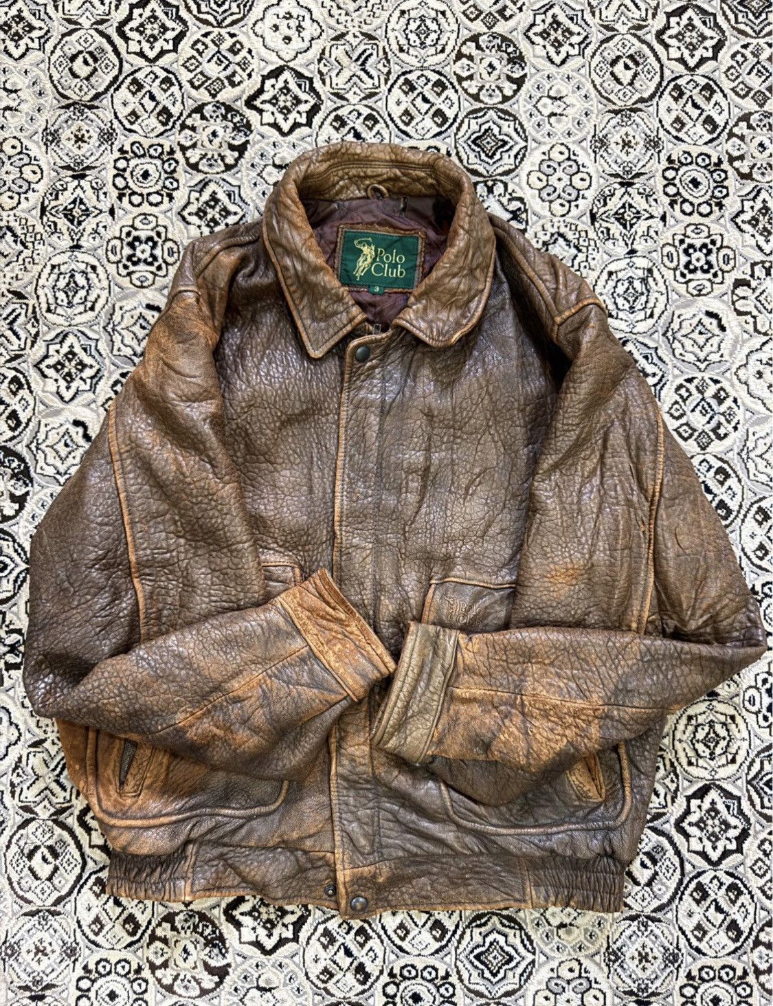 Beverly Hills Polo Club Rare 90 Polo Club Cowhide Leather Jacket Heavy NaturalPatina Size US XL / EU 56 / 4 - 5 Thumbnail