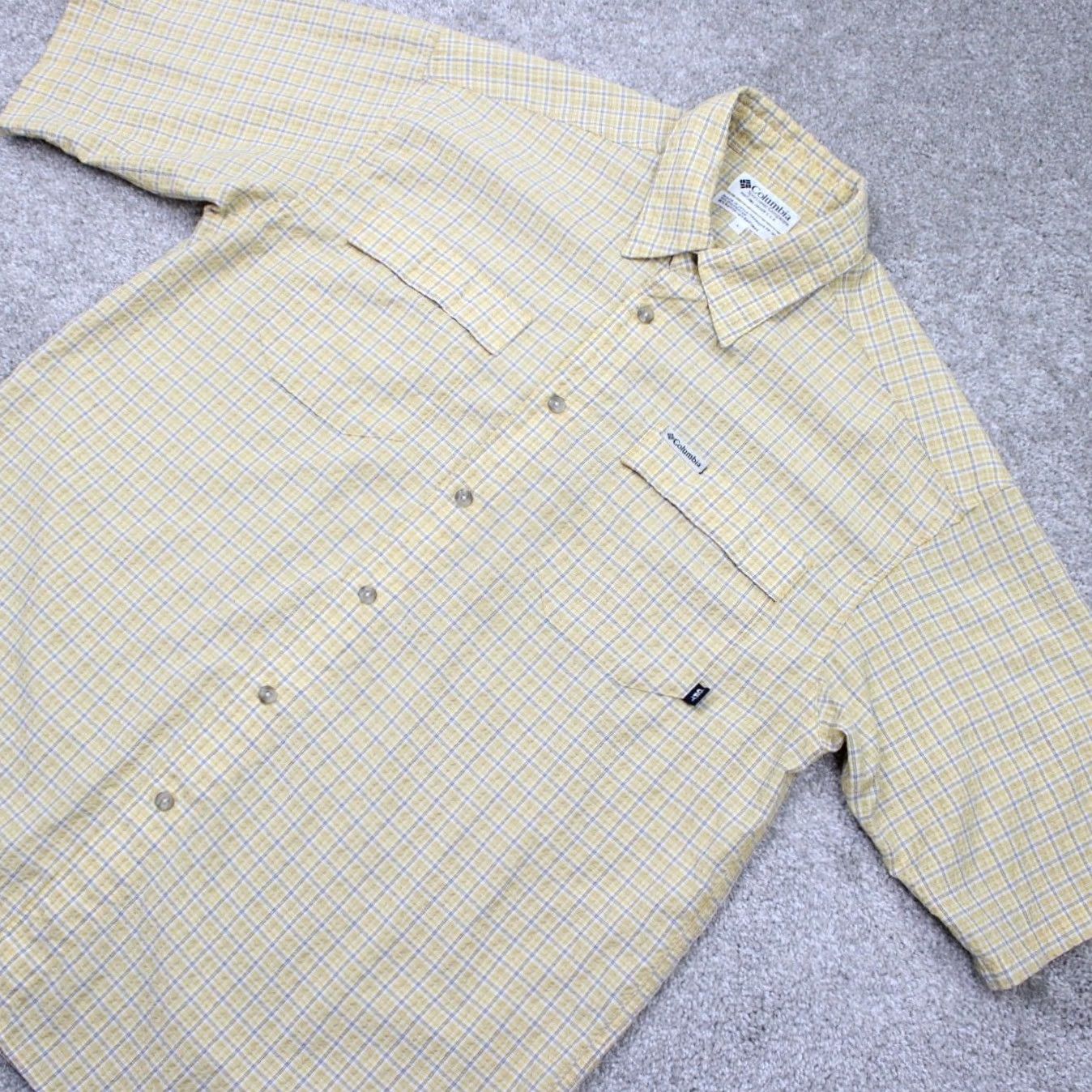 Vintage Columbia GRT Shirt Mens Large Yellow/Blue Seersucker Zip Pocket Short Sleeve Size US L / EU 52-54 / 3 - 4 Thumbnail