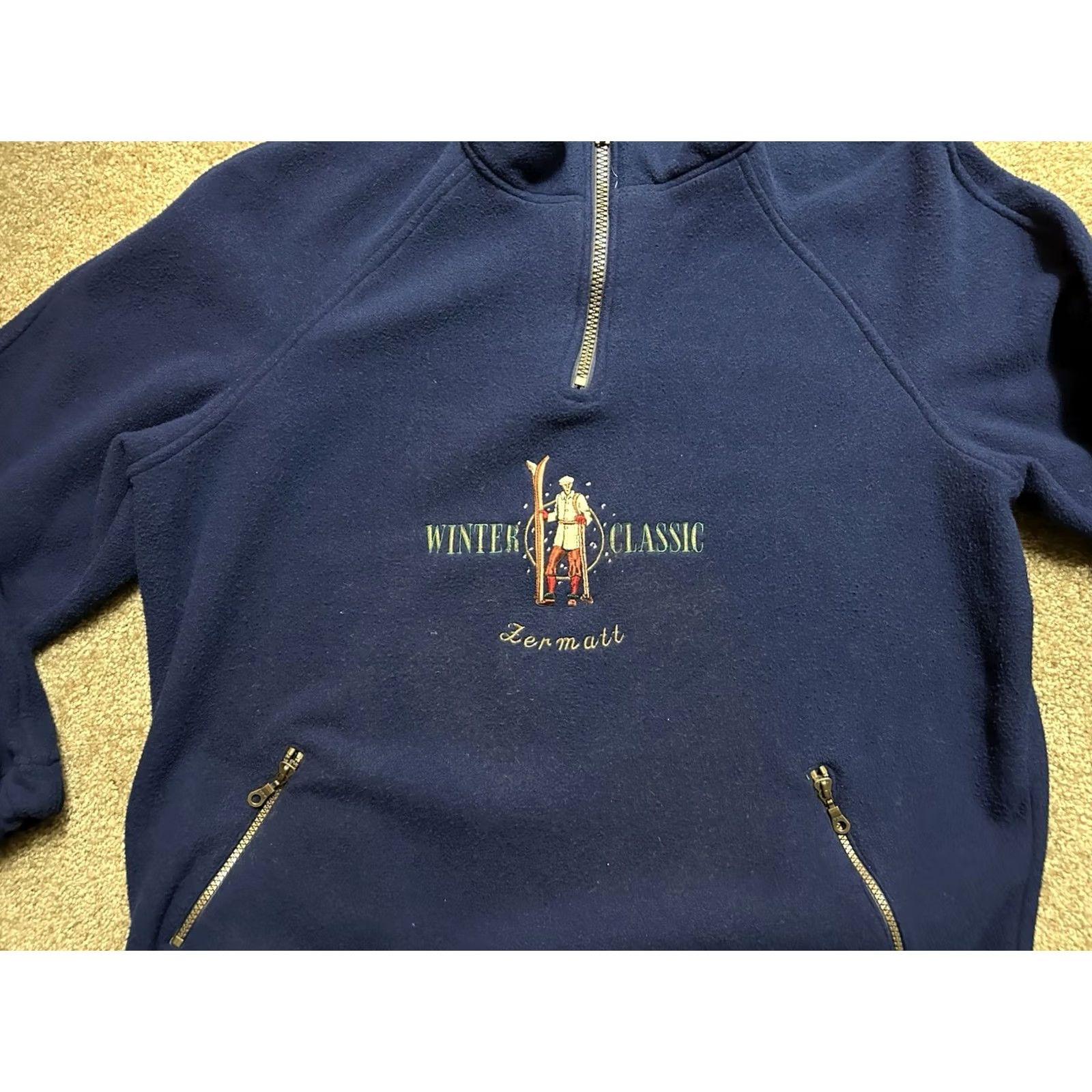 Vintage VINTAGE Green Wear Selection Zermatt Matterhorn Ski Switzerland Pullover 1/4 Zip Sweatshirt Navy Blue XL Hoodie Men Size US XL / EU 56 / 4 - 3 Thumbnail
