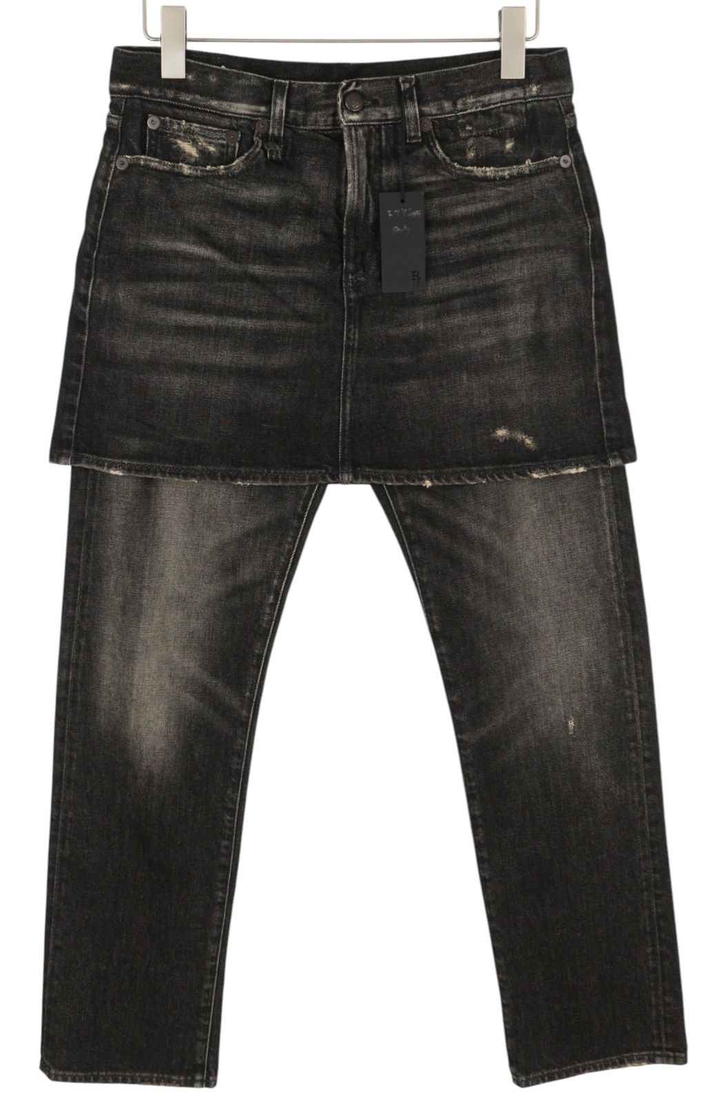 R13 NEW DOUBLE CLASSIC 27 Abbey Black Faded Skirted 85819 Size 27" / US 4 / IT 40 - 2 Thumbnail