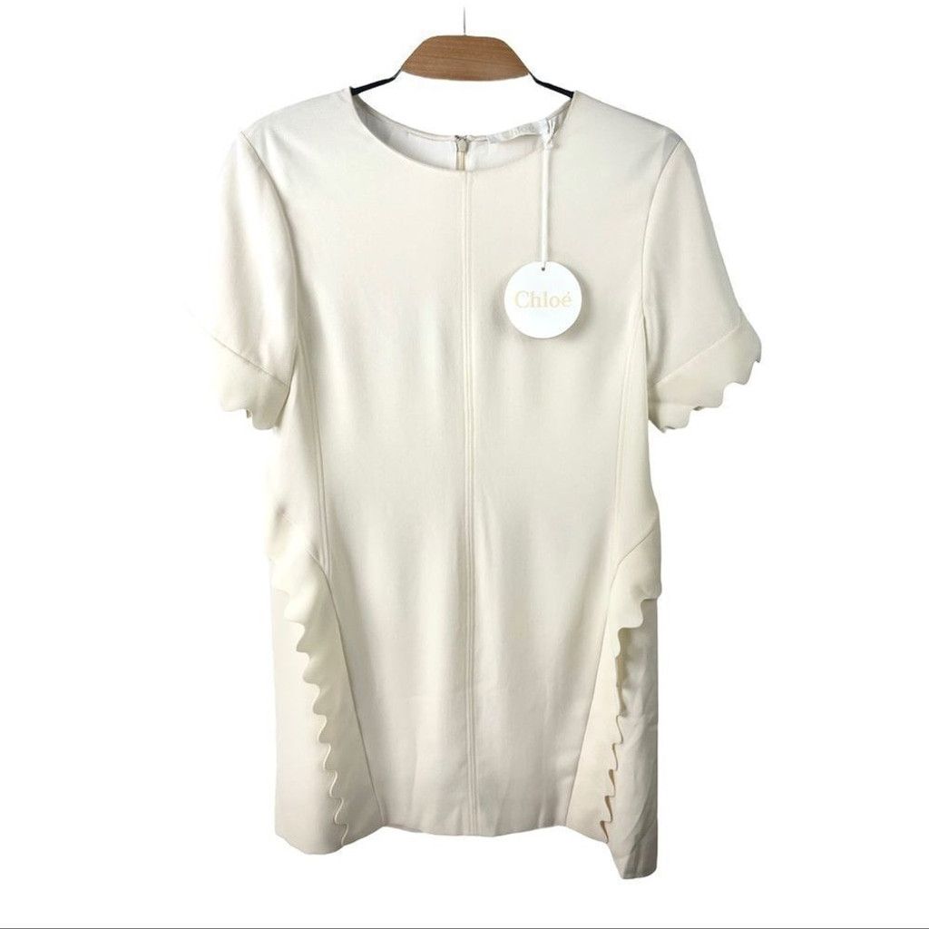 Chloe NEW Chloe Butter Cream Crepe Scalloped Dress EU 36/ US 6 Size M / US 6-8 / IT 42-44 - 7 Thumbnail