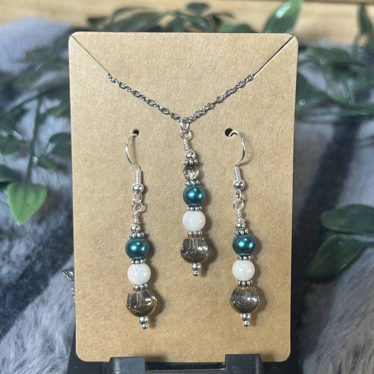 Handmade Handcrafted di-cut glass pearl crystal necklace set Size ONE SIZE - 2 Thumbnail