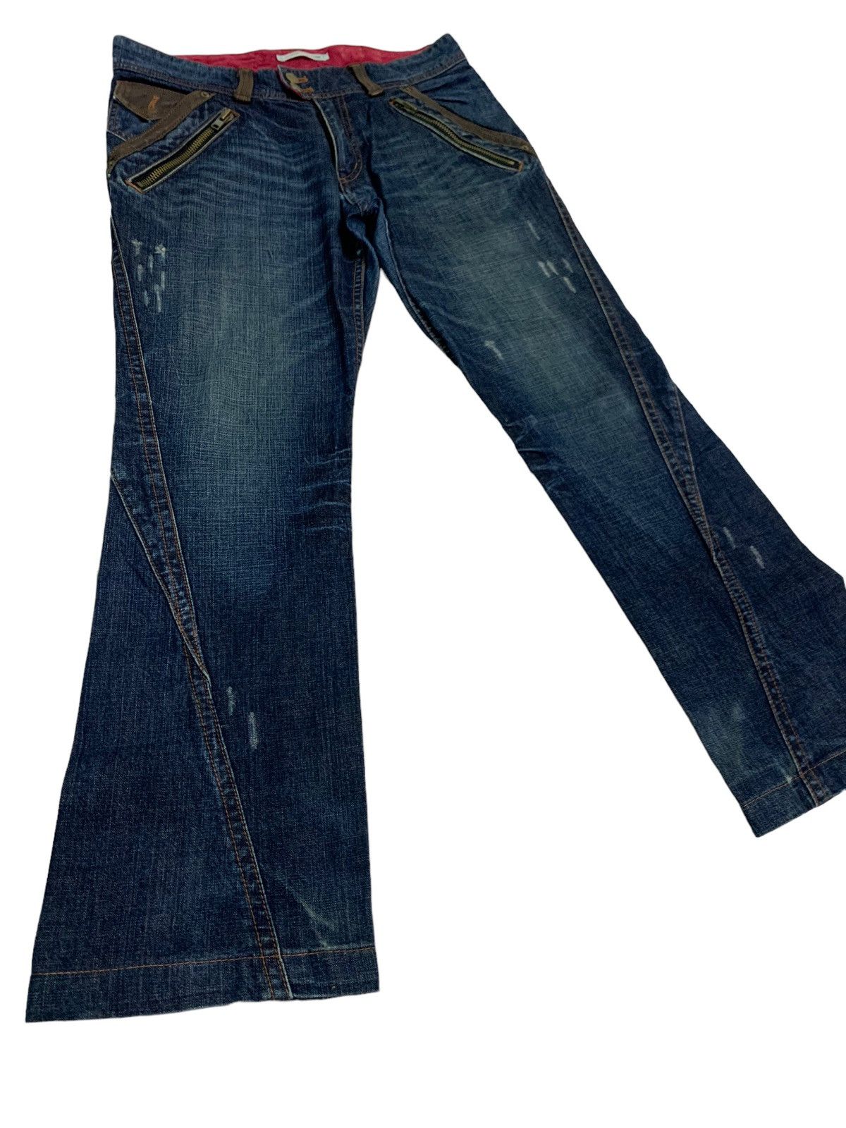 image of Distressed Mk Michel Klein Homme Flared Jeans in Blue, Men's (Size 32)