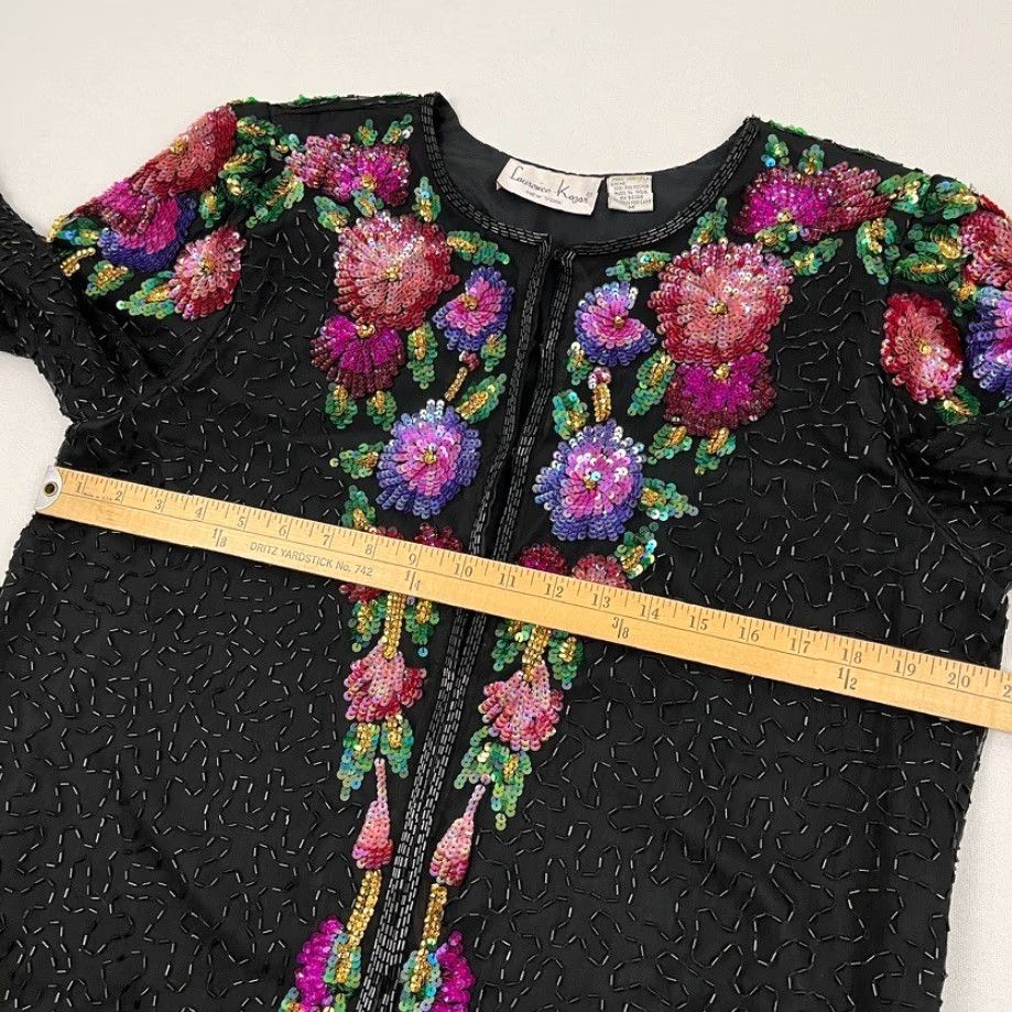 Vintage VINTAGE Laurence Kazar Jacket Top Womens M Black Silk Beaded Sequin Floral Party 90s Jacket Womens M Black Silk Beaded Sequin Floral 90s Size M / US 6-8 / IT 42-44 - 7 Thumbnail