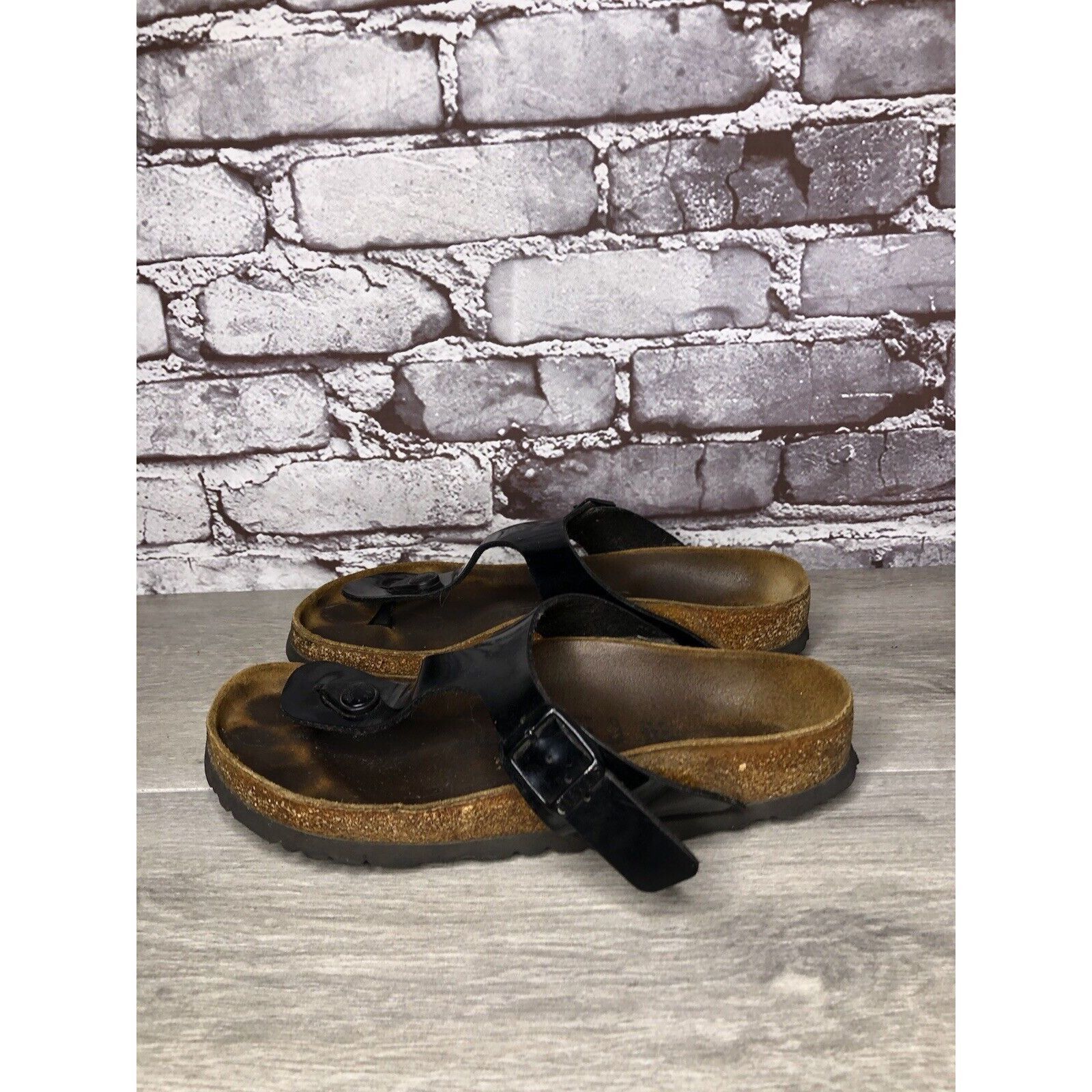 Birkenstock Birkenstock Gizeh Black Patent Leather Cork Strap Sandals Wo Size US 6.5 / IT 36.5 - 7 Thumbnail