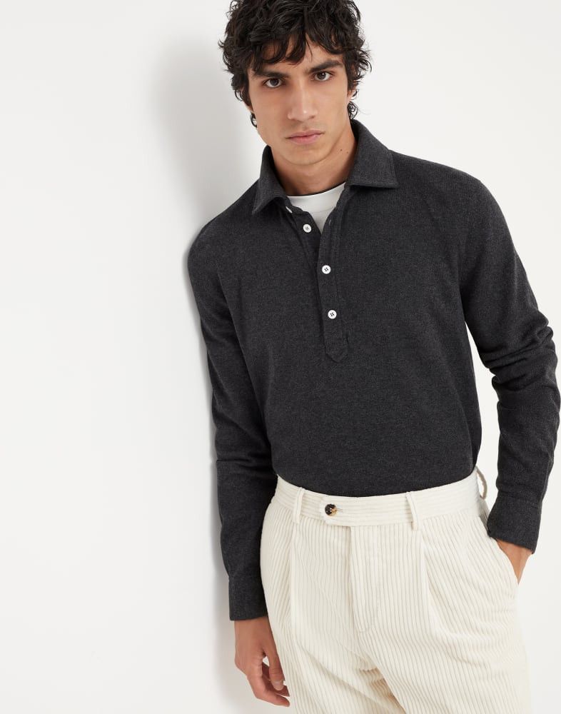 Brunello Cucinelli o1w1db10925 Cashmere Polo T-Shirt in Black Size US L / EU 52-54 / 3 - 3 Thumbnail