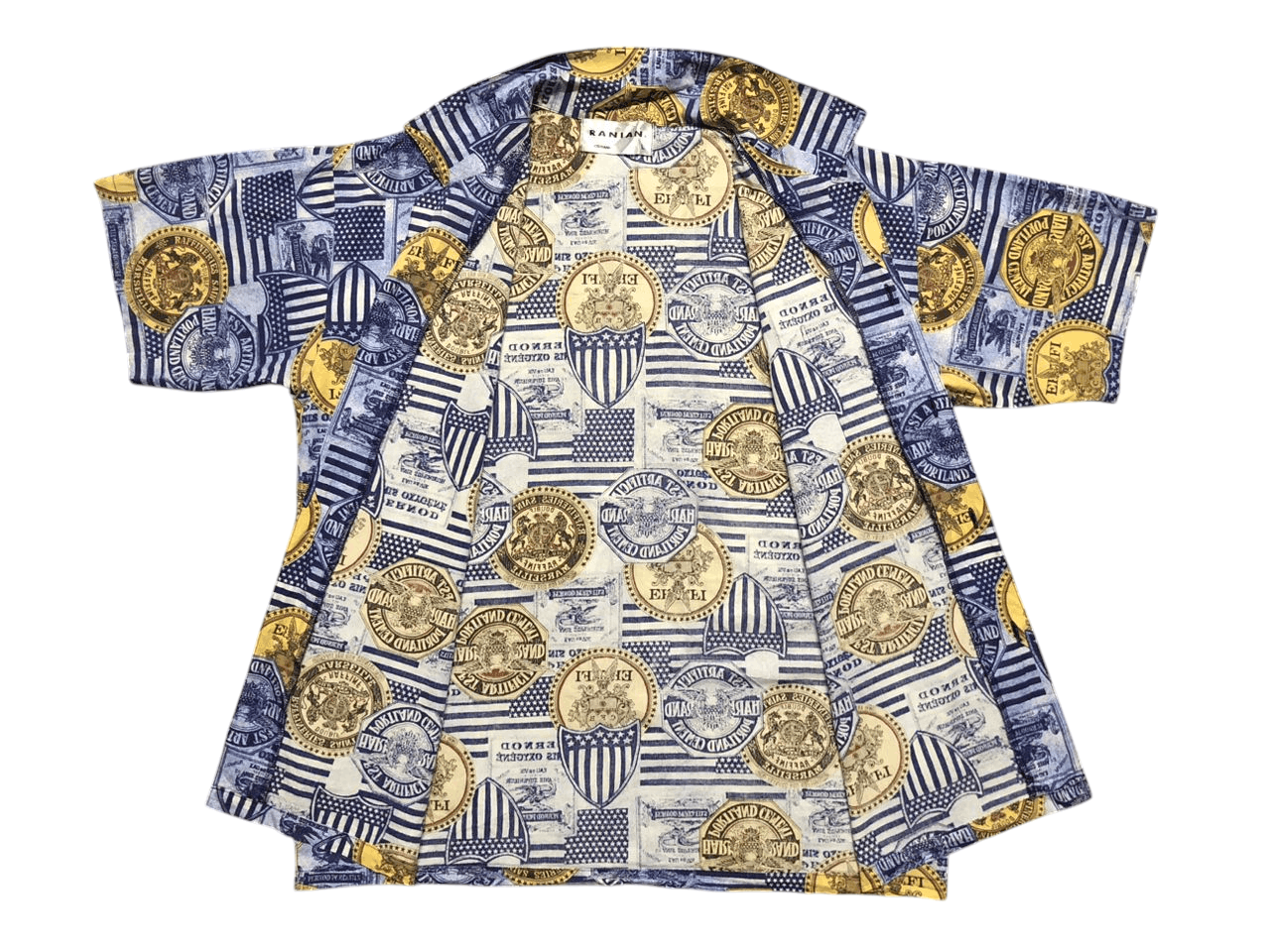 Japanese Brand 80s-90s Vintage Ranian All Over Print Open Collar Shirt Rare Size US L / EU 52-54 / 3 - 3 Thumbnail