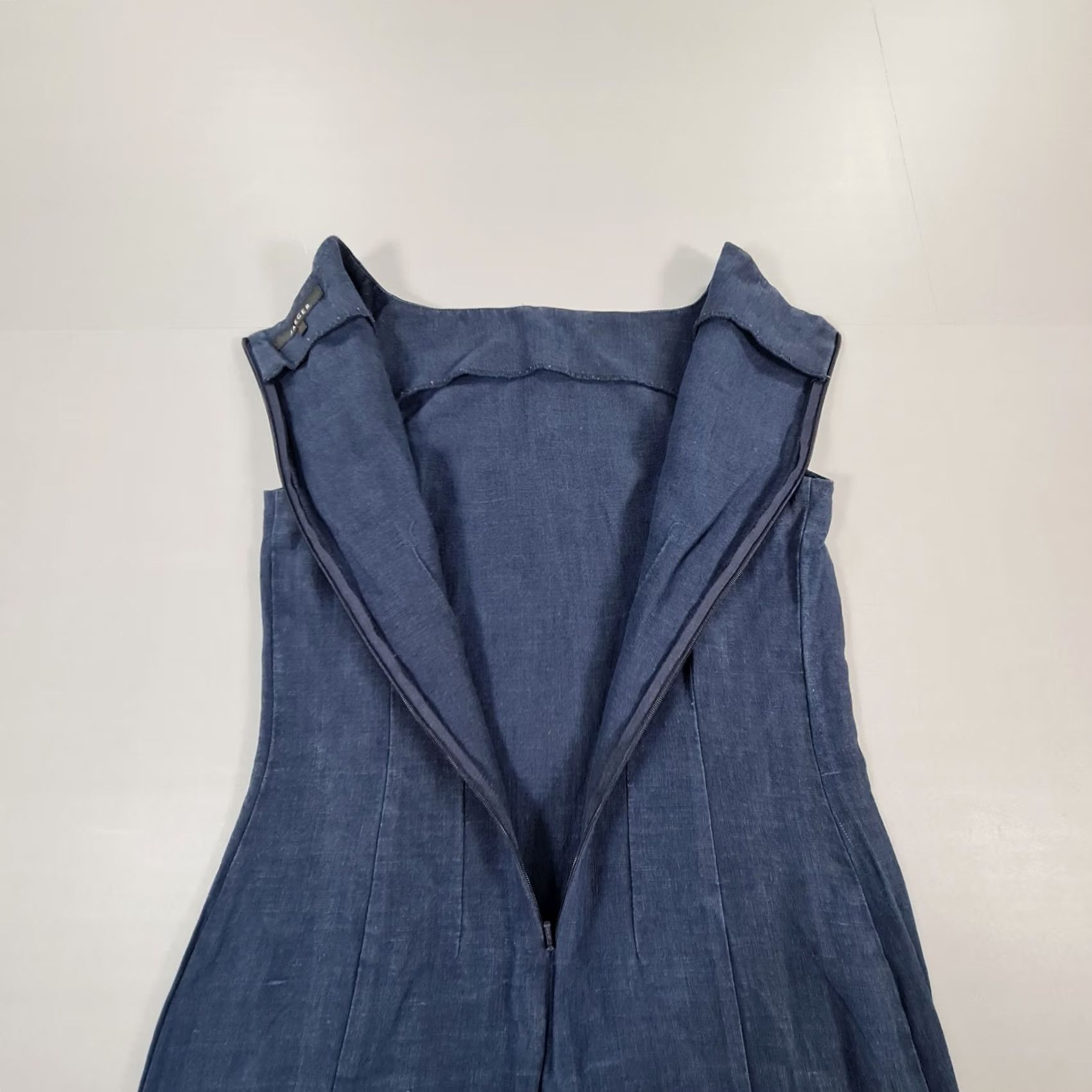 Jaeger Jaeger Navy Blue Knee Length Linen Dress 100% Linen Zip Sleeveless Square Neck Womens dress Summer Casual 10 UK Size L / US 10 / IT 46 - 7 Thumbnail