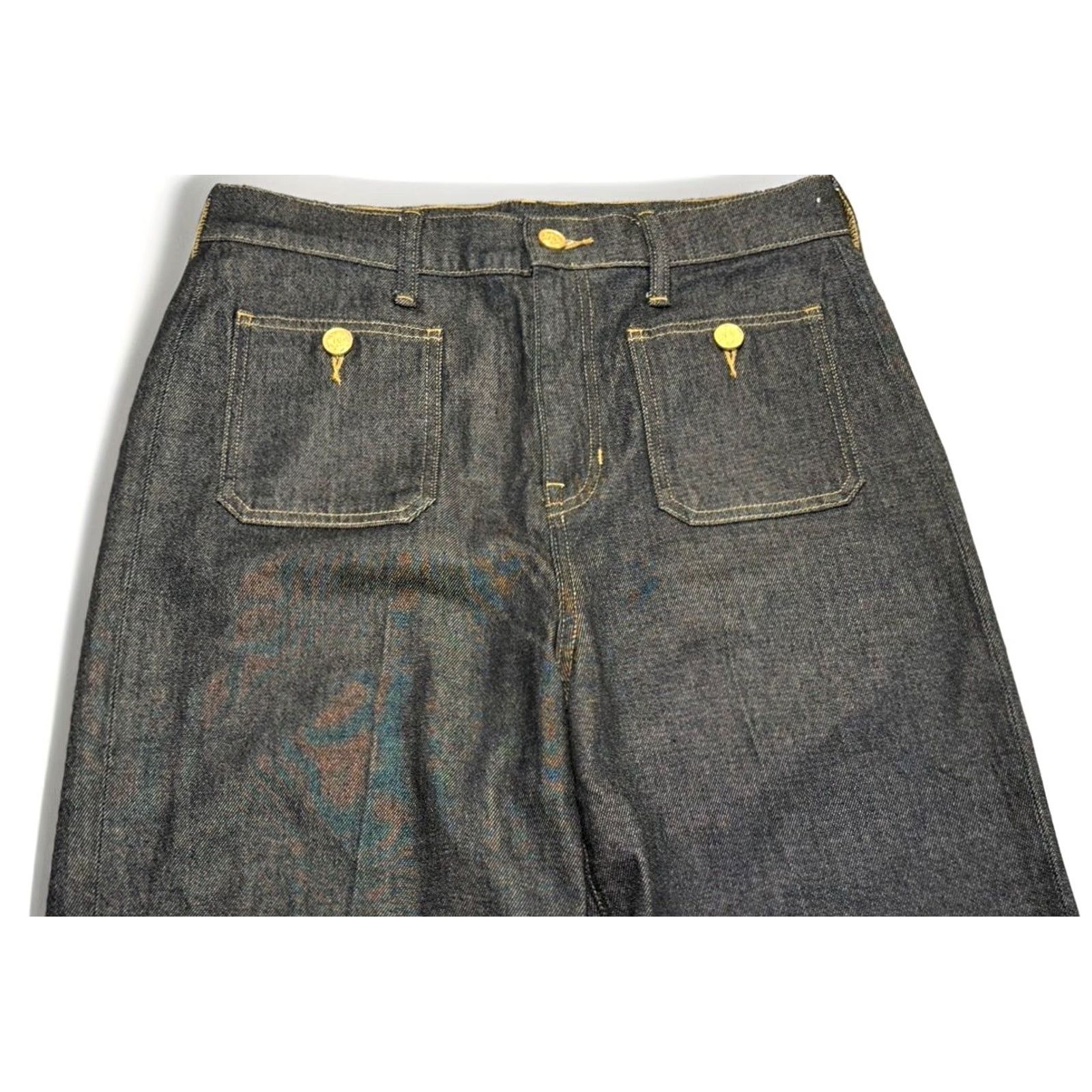 J.Crew J.CREW Wide Leg Sailor Denim Jeans 29 Blue 32in 5-Pocket High Rise Button Zip Womens Regular EUC Size 29" - 2 Thumbnail