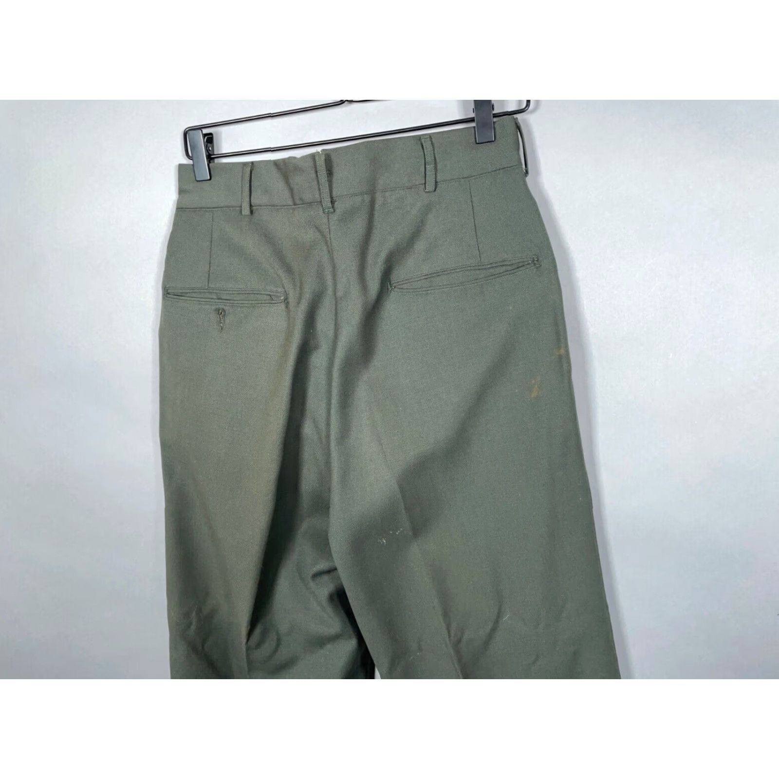 Olive Vintage Men's Army Wool Trousers 30x30 Olive Green Cotton Dress Pants Reg Army Uniform Size US 30 / EU 46 - 2 Thumbnail