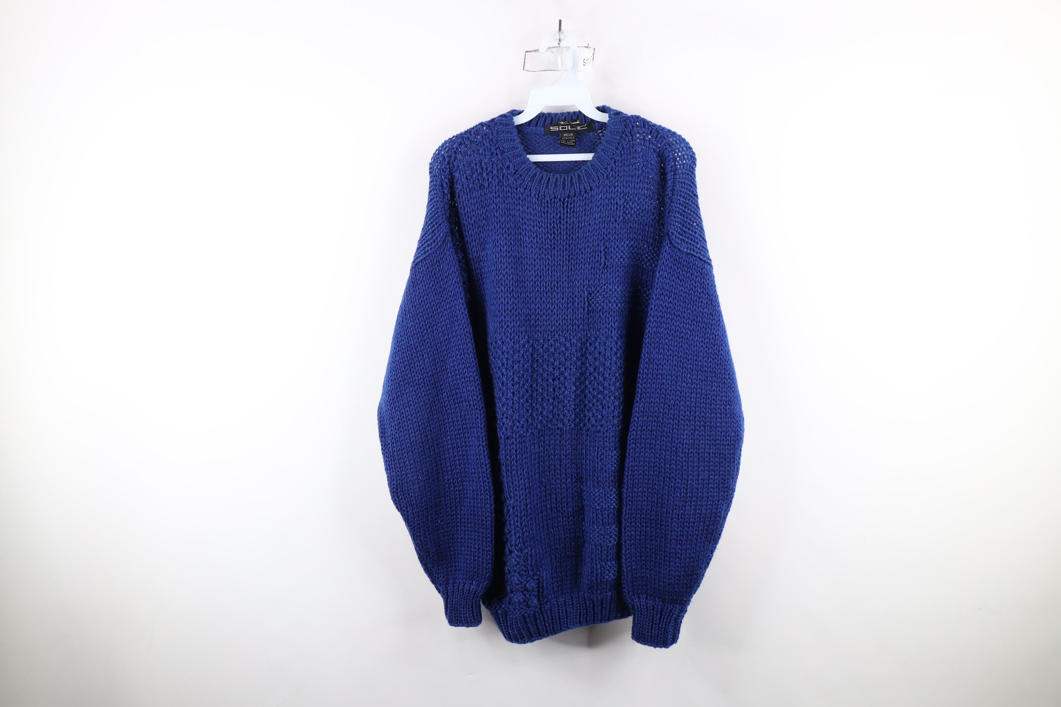 Vintage Vintage 90s Streetwear Textured Crochet Knit Sweater Blue Size US M / EU 48-50 / 2 - 1 Thumbnail