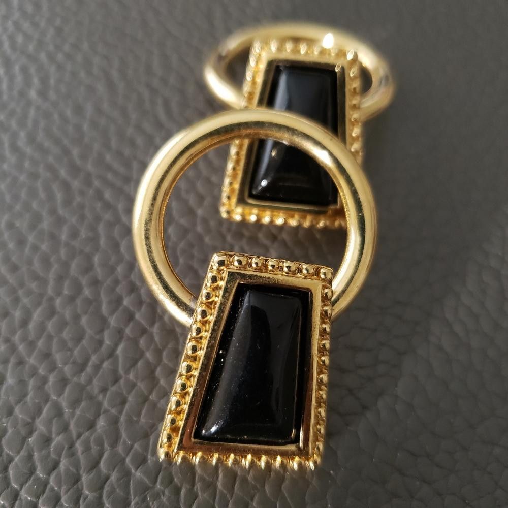 Monet Monet Vintage Gold & Black Door Knocker Clip Earrings Size ONE SIZE - 2 Thumbnail