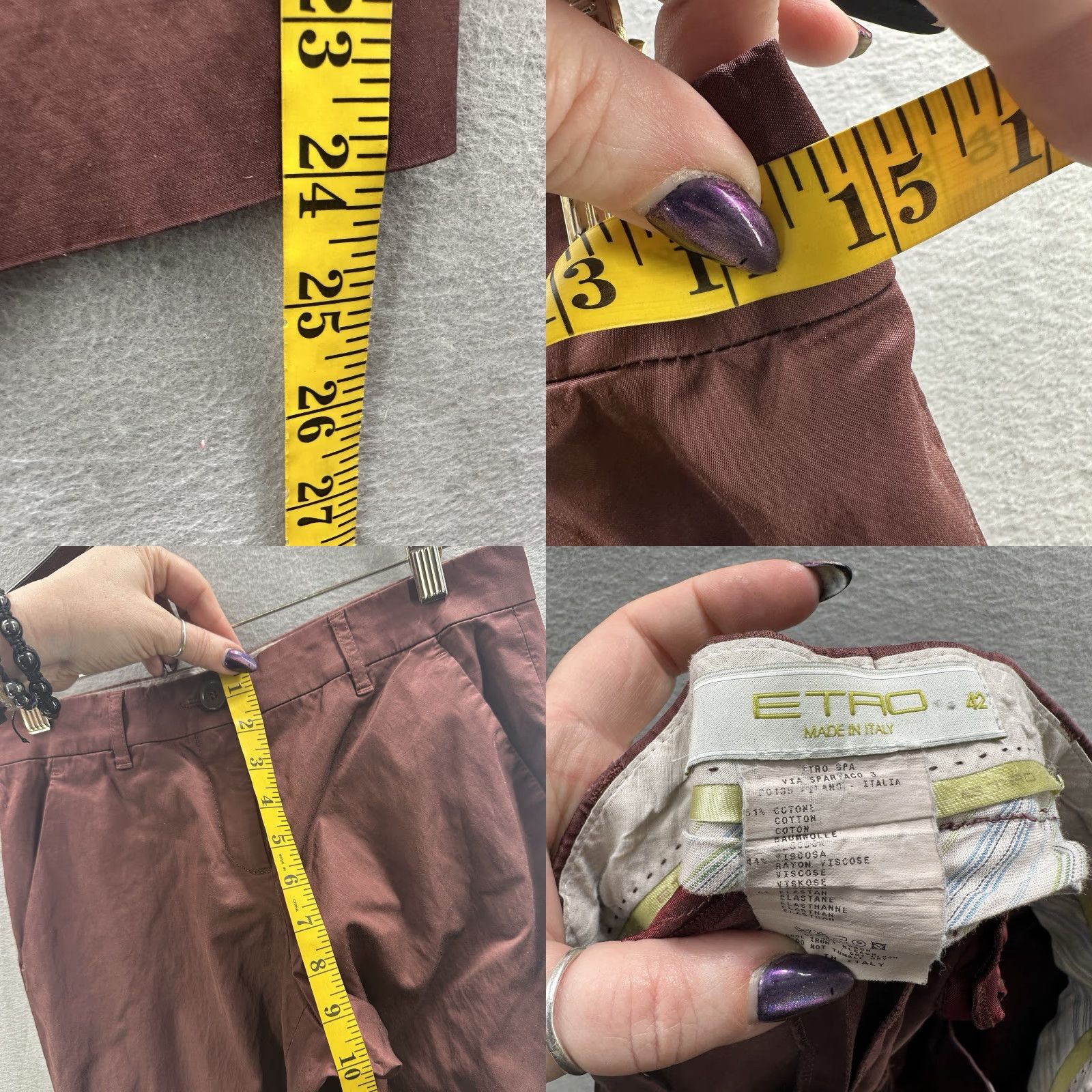 Etro ETRO Pants Womens 42 Medium Silk Sheen Cropped Capri Quiet Luxury Cropped Pants ETRO Women City Preppy 90s Mens Womens Size 28" / US 6 / IT 42 - 9 Thumbnail