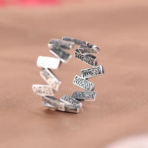 Vintage 925 Sterling Silver Square Rune Adjustable Rings Size ONE SIZE - 3 Thumbnail