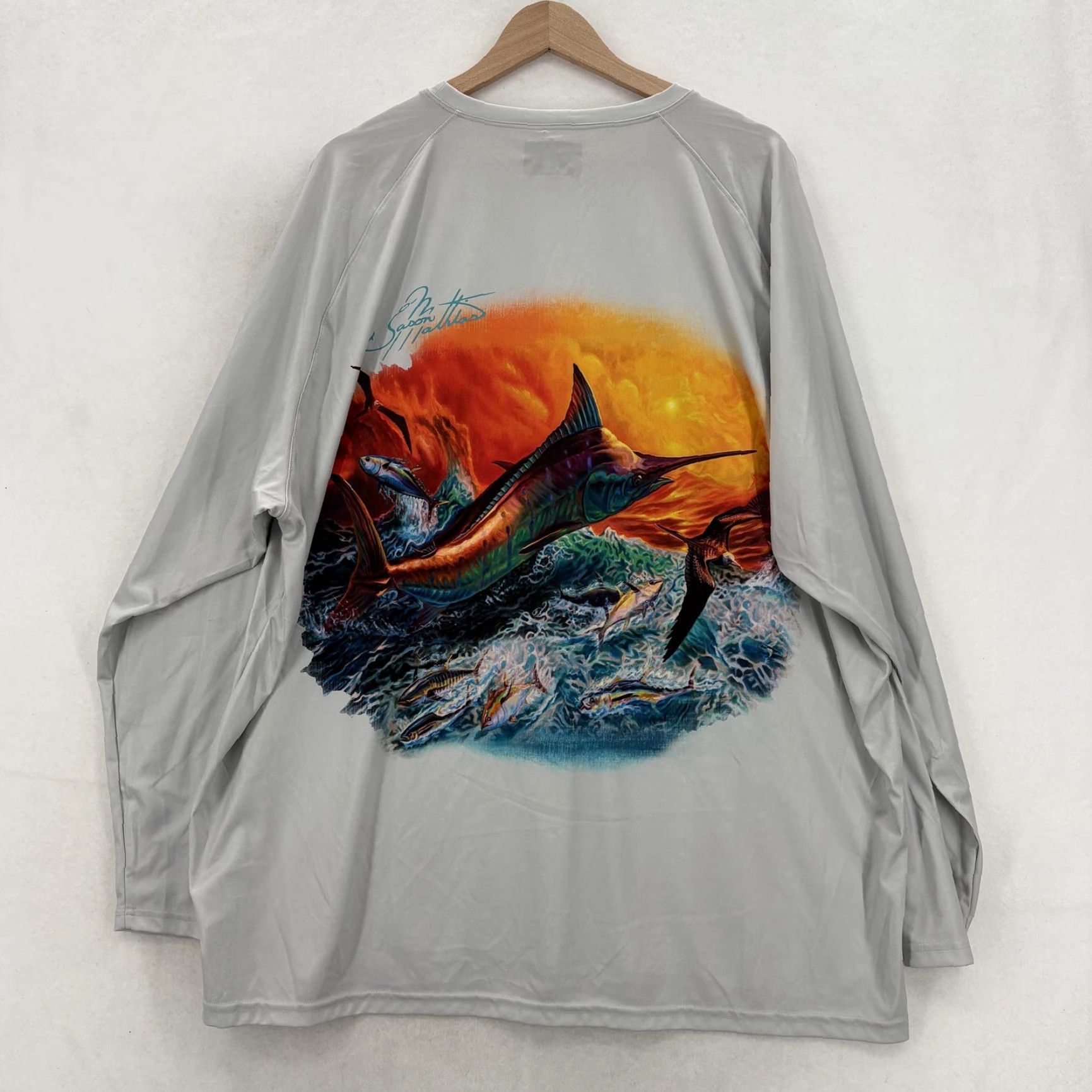 Vintage World Wide Sportsman Shirt Mens 2XL Gray Long Sleeve Fishing Marlin Graphic NWT Size US XXL / EU 58 / 5 - 2 Thumbnail