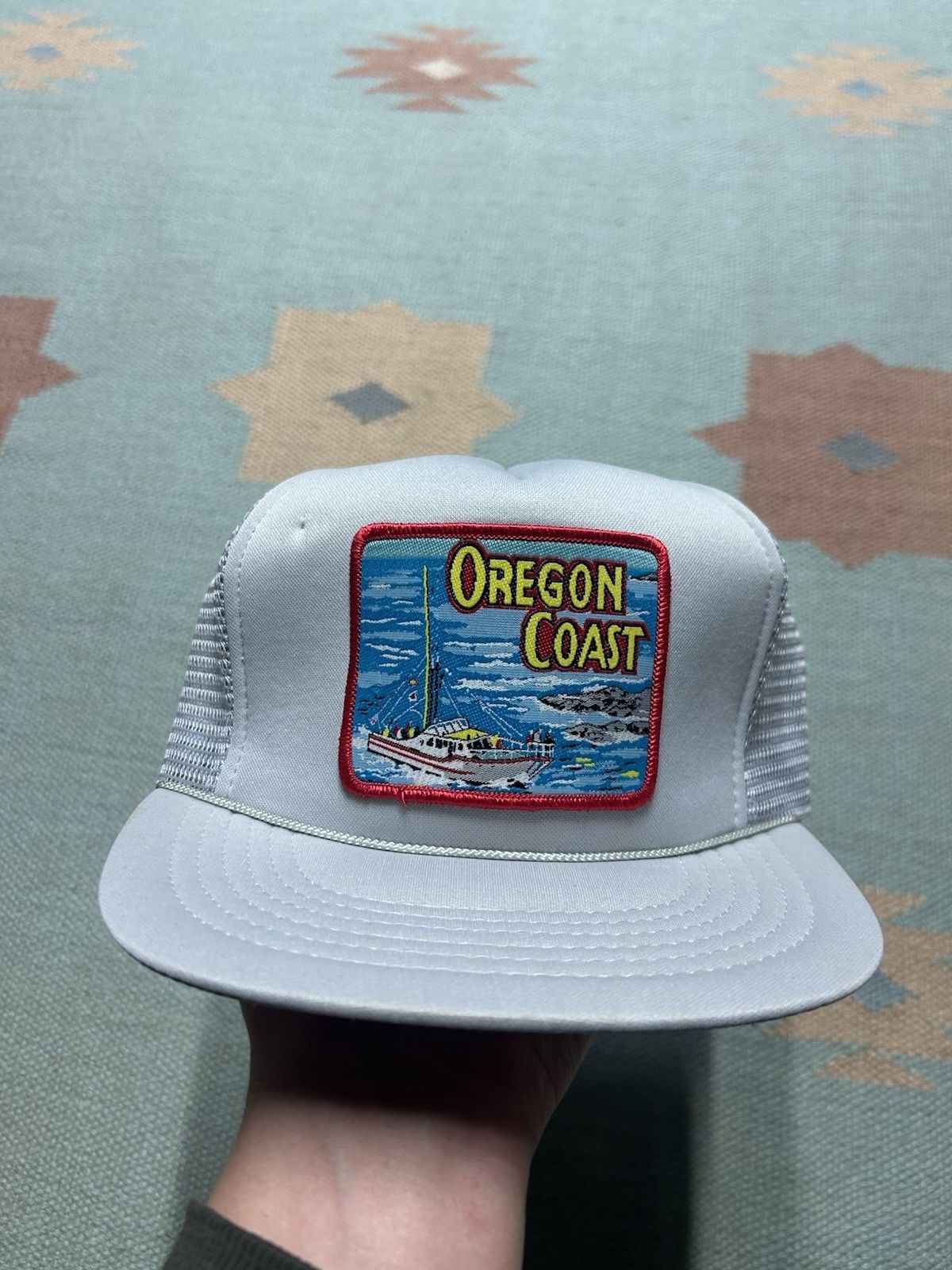 Vintage Trucker hat Oregon coast big patch ocean water boat nature Size ONE SIZE - 2 Thumbnail