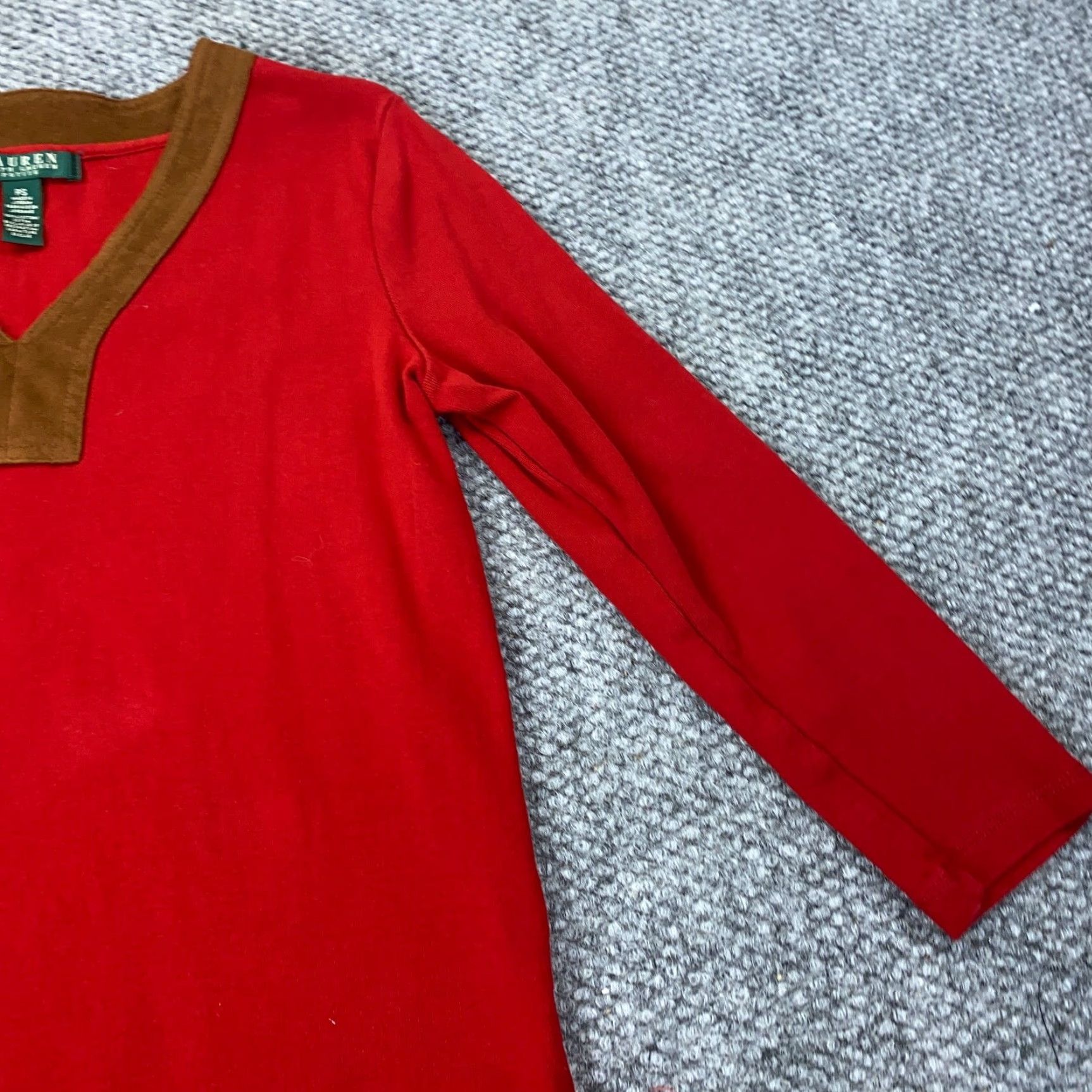 Ralph Lauren Lauren Ralph Lauren Womens Petite Small Red V-Neck Tunic 3/4 Sleeve Blouse Shirt Size S / US 4 / IT 40 - 4 Thumbnail