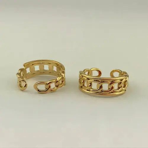 Handmade × Jewelry Gold Plated Adjustable Brass Linked Up Chain Ring Size ONE SIZE - 3 Thumbnail