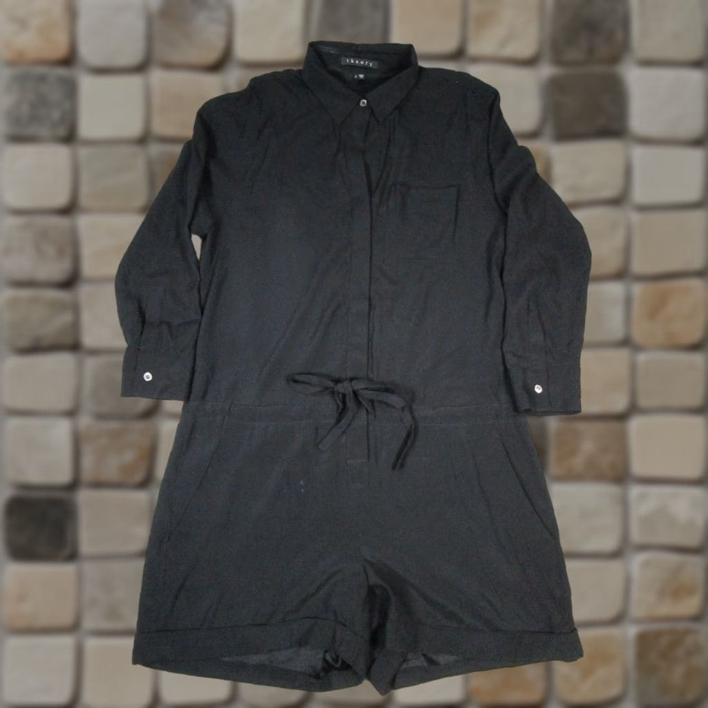 Theory Romper Womens 6 Black Silk Wrap Shirt Adult Medium Black Theory Romper Womens 6 Silk Wrap