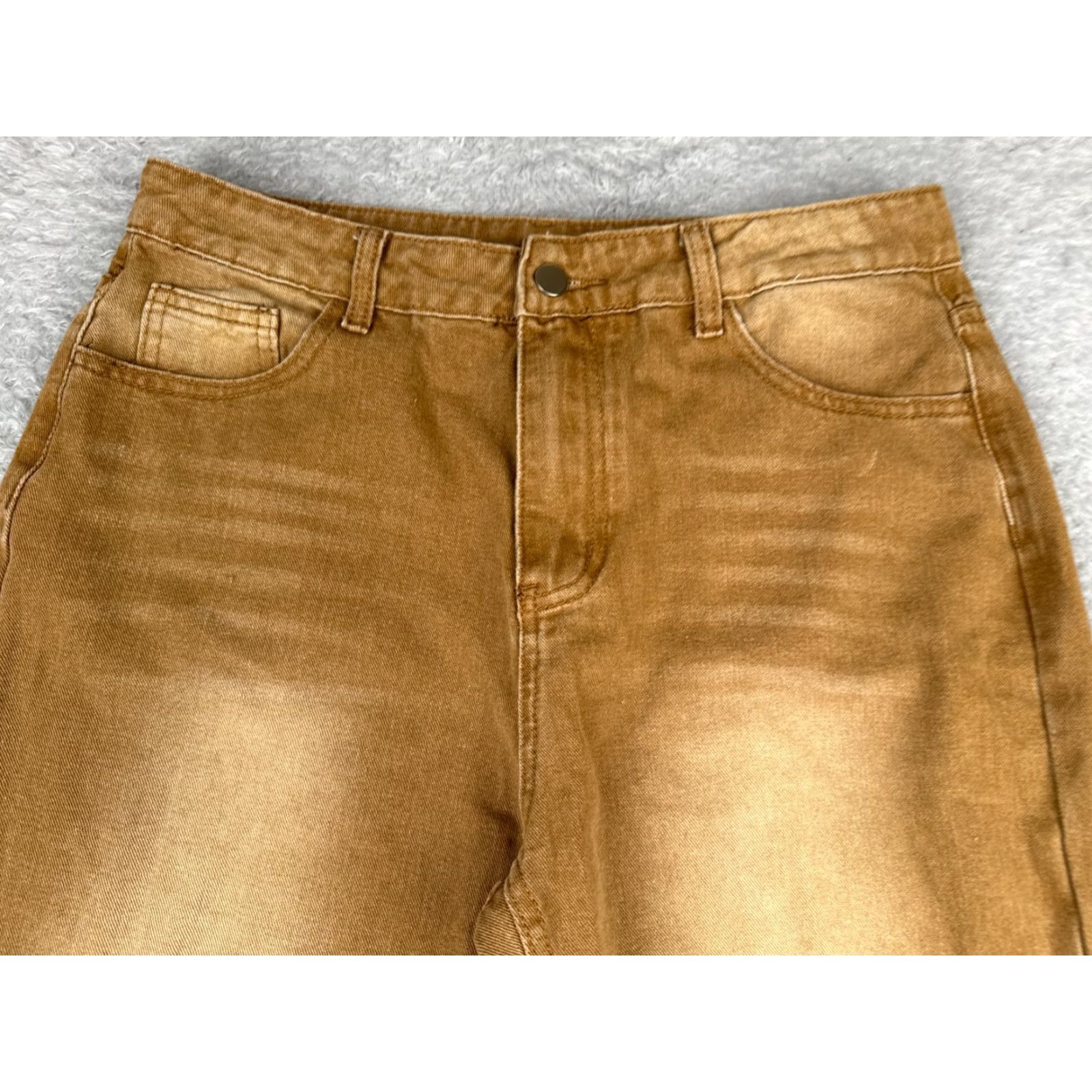 Vintage Jeans Women 31 Brown Khaki Distressed Denim Wide Leg High Rise Cotton 31x25 Size 24" / US 00 / IT 34 - 4 Thumbnail