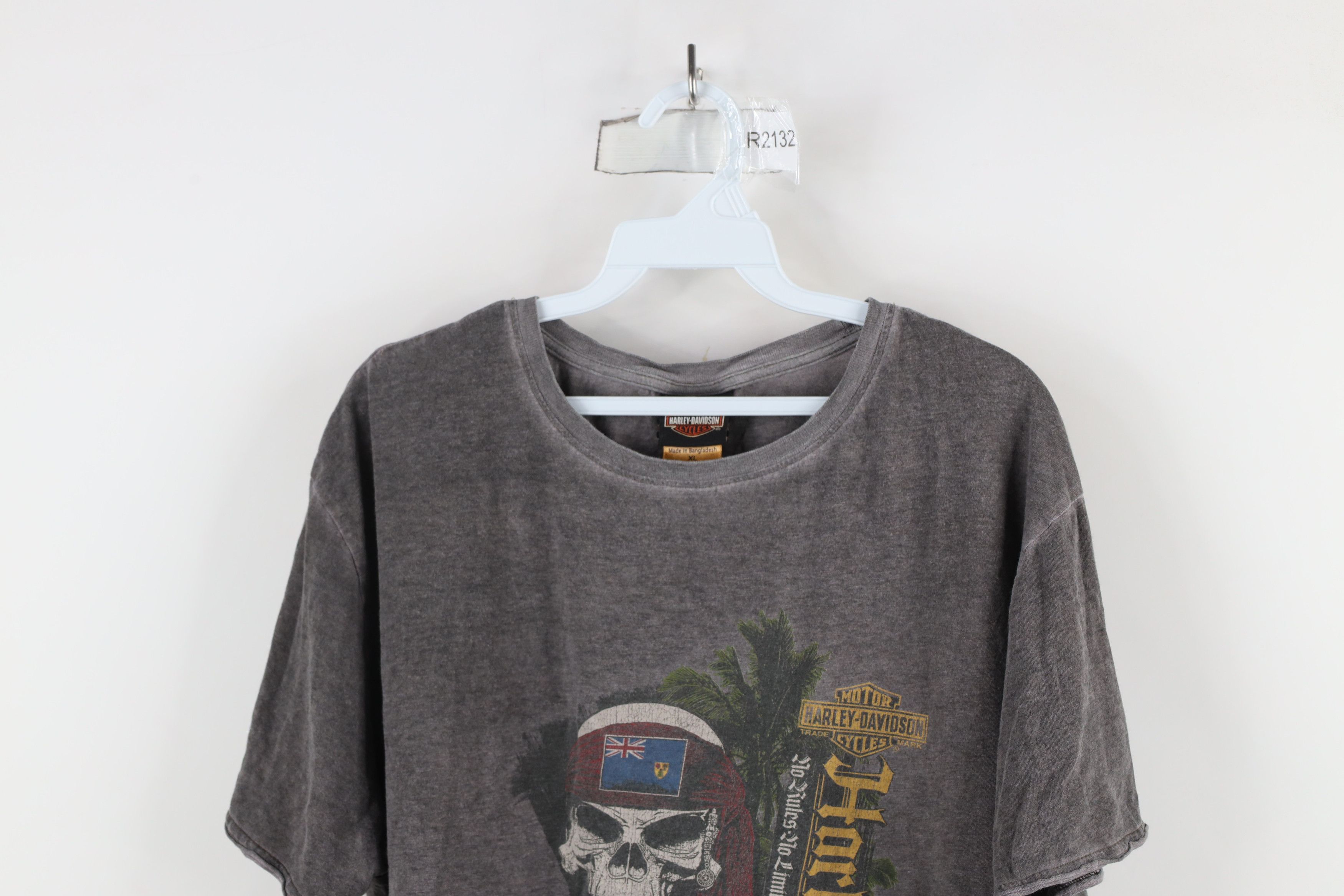 Harley Davidson × Vintage Vintage Harley Davidson Thin Skull Pirate Acid Wash T-Shirt Size US XL / EU 56 / 4 - 2 Thumbnail