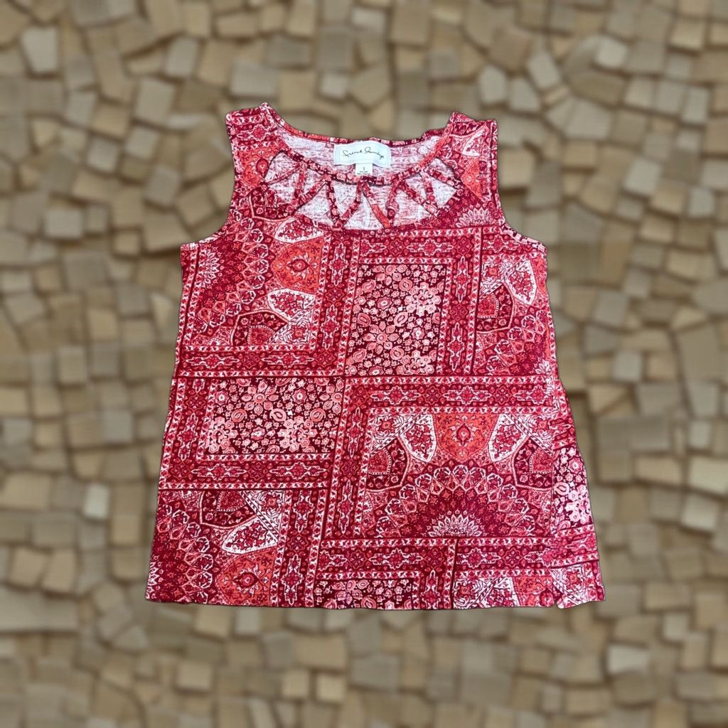Vintage French Laundry Tank Shirt Women's Small White Red Floral Open Neckline Casual Size S / US 4 / IT 40 - 1 Thumbnail