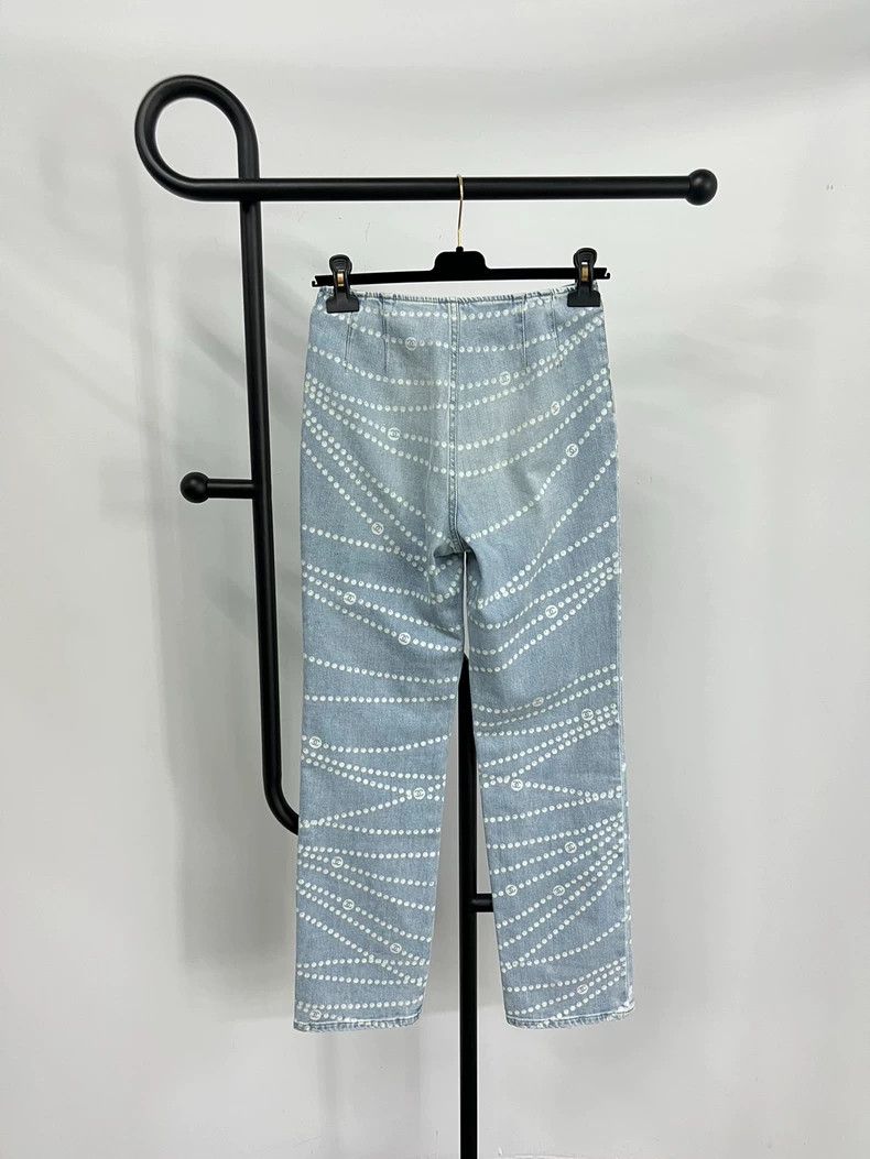 Chanel Chanel 25P light blue white polka dot straight jeans Size 24" / US 00 / IT 34 - 3 Thumbnail