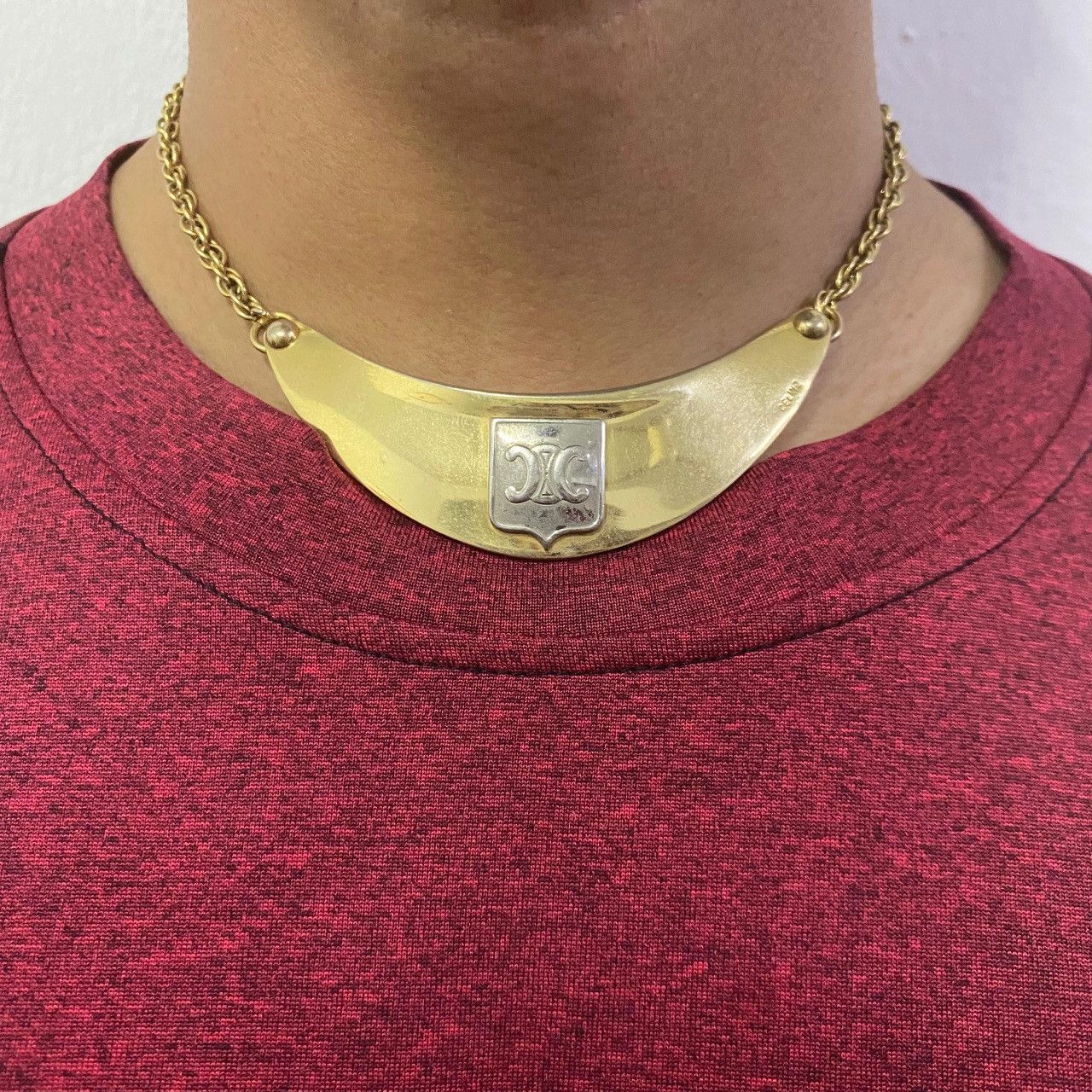 Celine Celine Vintage Gold Collar Necklace with Chain – Shield Logo Size ONE SIZE - 17 Thumbnail