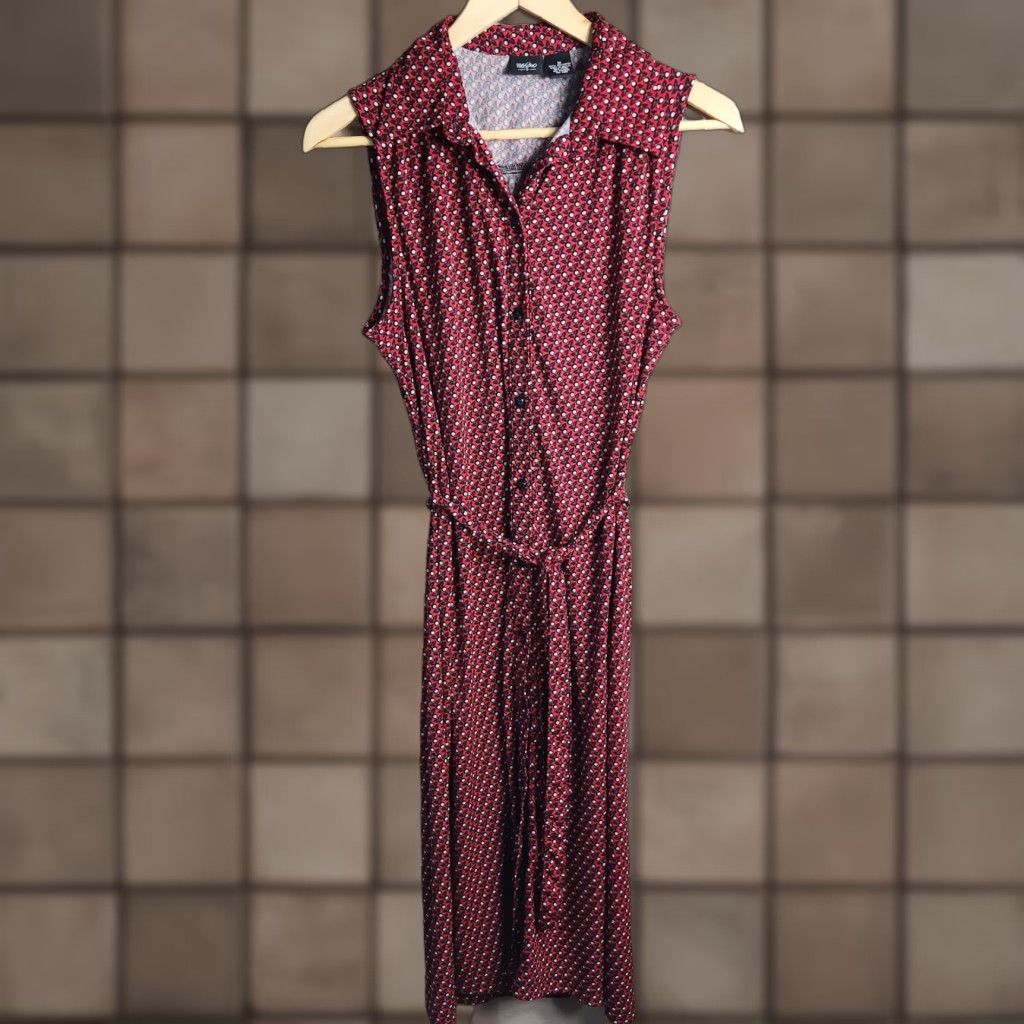 Mossimo VINTAGE Mossimo Womens Shirtdress Sleeveless Red Floral Buttonfront Belted Collared Midi Dress Mens Womens Size M / US 6-8 / IT 42-44 - 1 Thumbnail