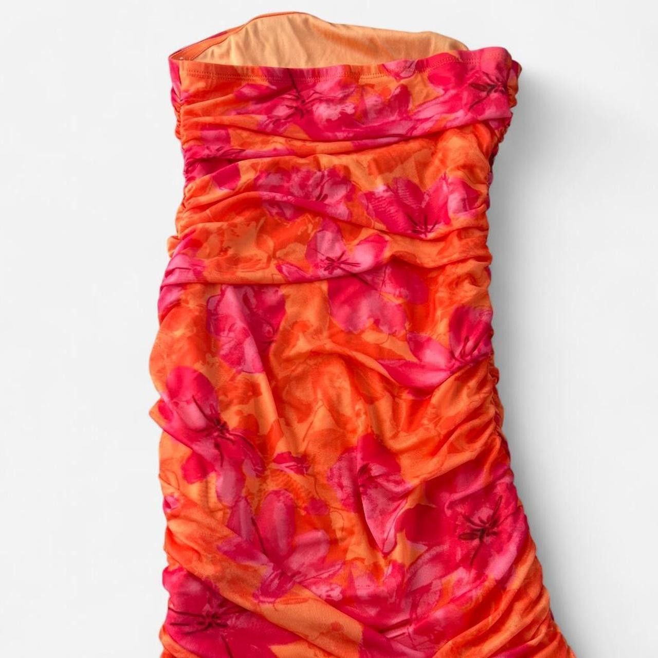 Other Orange Pink Floral Strapless Ruched Mini Size S / US 4 / IT 40 - 3 Thumbnail