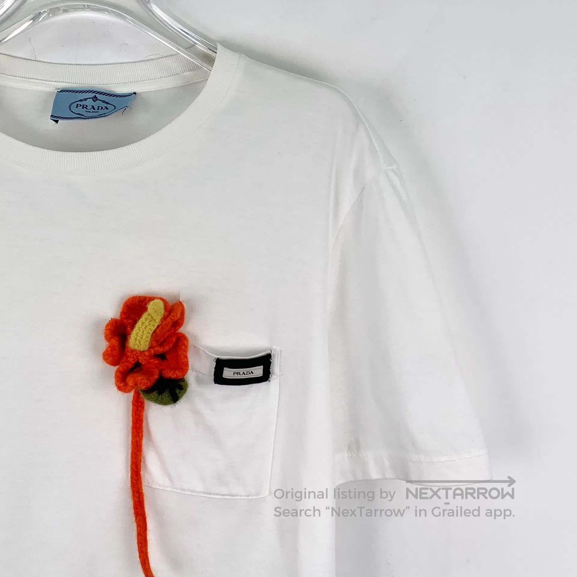 Prada Prada White pocket floral embroidery cotton crew neck shor Size US L / EU 52-54 / 3 - 3 Thumbnail