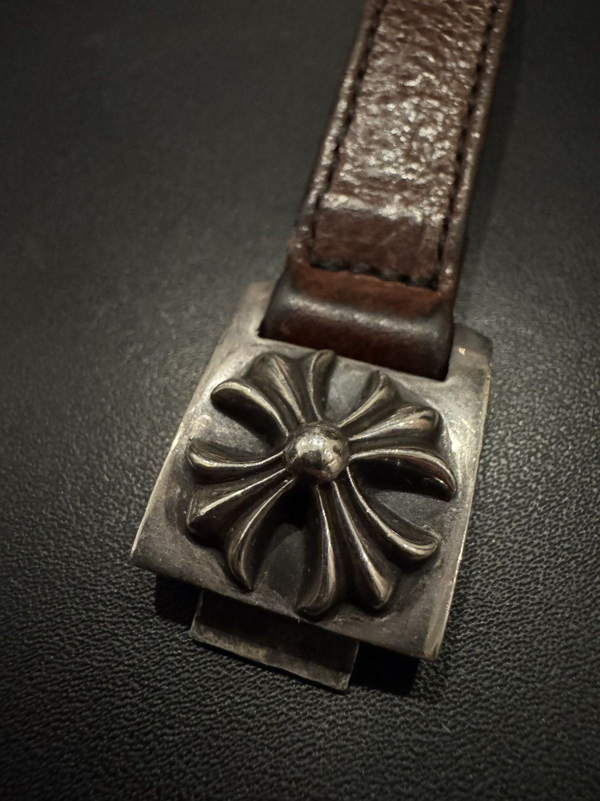 Chrome Hearts Chrome Hearts Brown Leather Harness Clasp Bracelet Silver Size ONE SIZE - 4 Thumbnail
