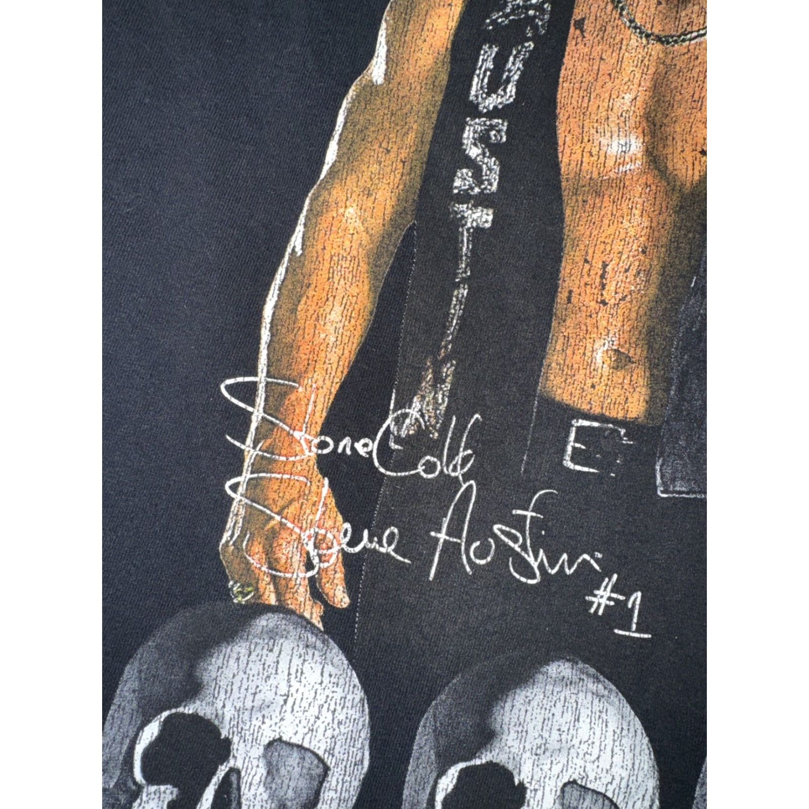 Vintage Stone Cold Steve Austin Skull T-Shirt WWE Black L Mens Regular Skull Graphic 90s? Size US L / EU 52-54 / 3 - 3 Thumbnail