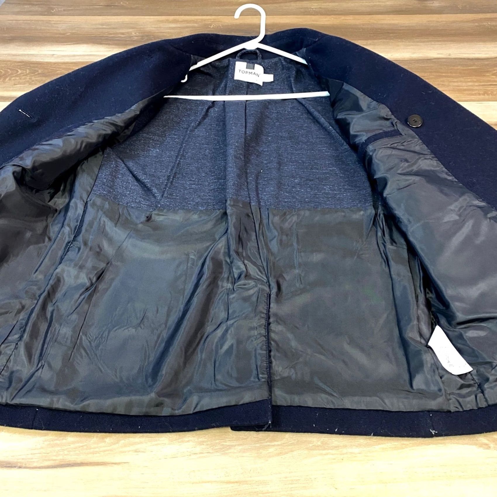 Topman Topman Peacoat Men Small Navy Blue Wool Blend Double Breasted Minimalist Coat Size US S / EU 44-46 / 1 - 5 Thumbnail