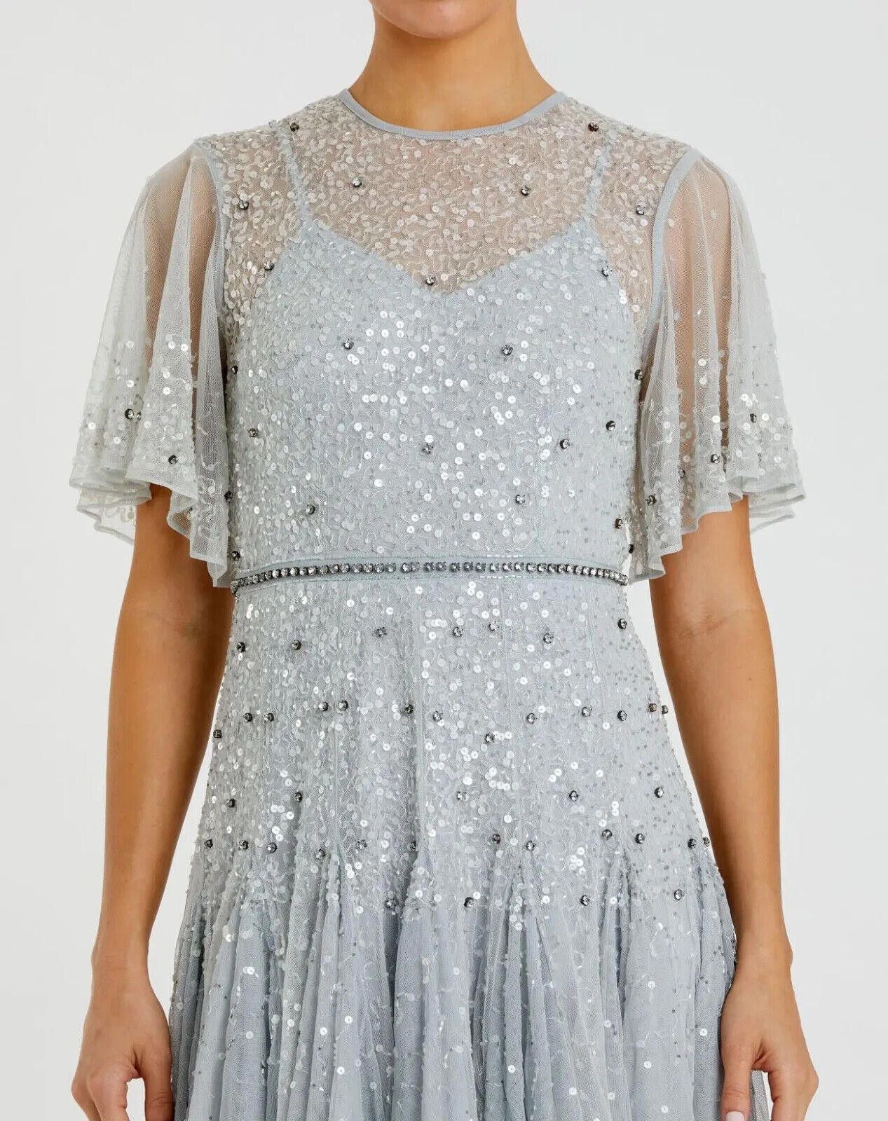 Designer Mac Duggal 93655 Powder Blue 4 Cape dress beaded sequin Size ONE SIZE - 2 Thumbnail