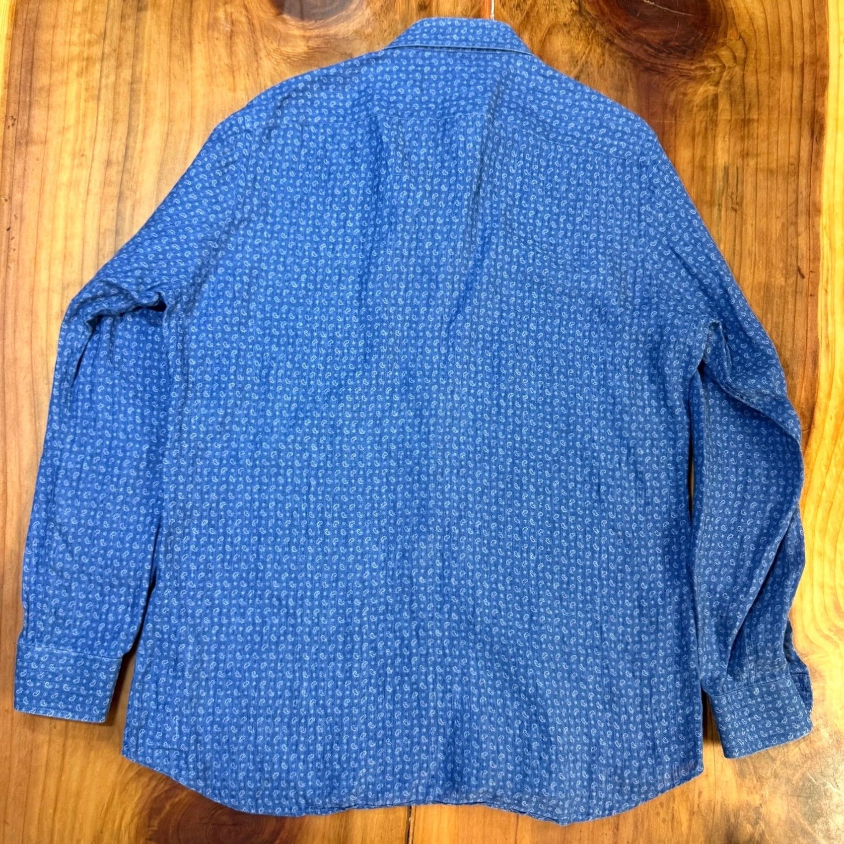 Vintage Luciano Barbera Shirt Mens XL Blue Button Linen Business Casual Paisley Size US XL / EU 56 / 4 - 4 Thumbnail