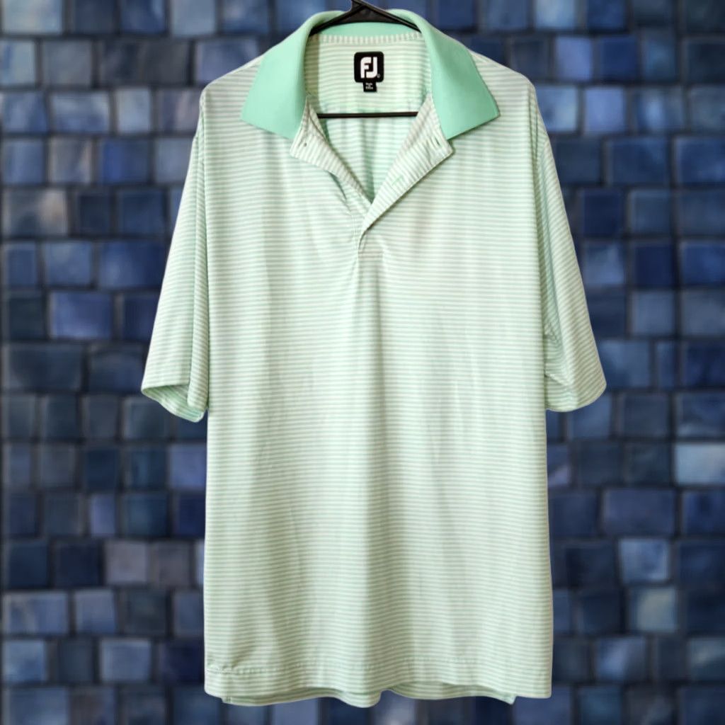 Footjoy FootJoy Mens L Golf Polo Shirt Short Sleeve Stretch Striped Green White Size US L / EU 52-54 / 3 - 1 Thumbnail