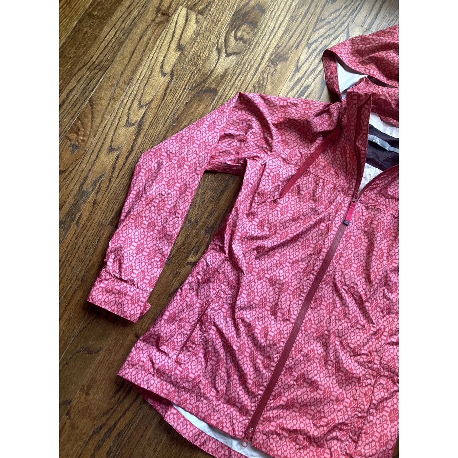 Prana prAna Eliza Rain Jacket Womens Size Small Pink Hooded Full Zip Geometric Print Size S / US 4 / IT 40 - 2 Thumbnail