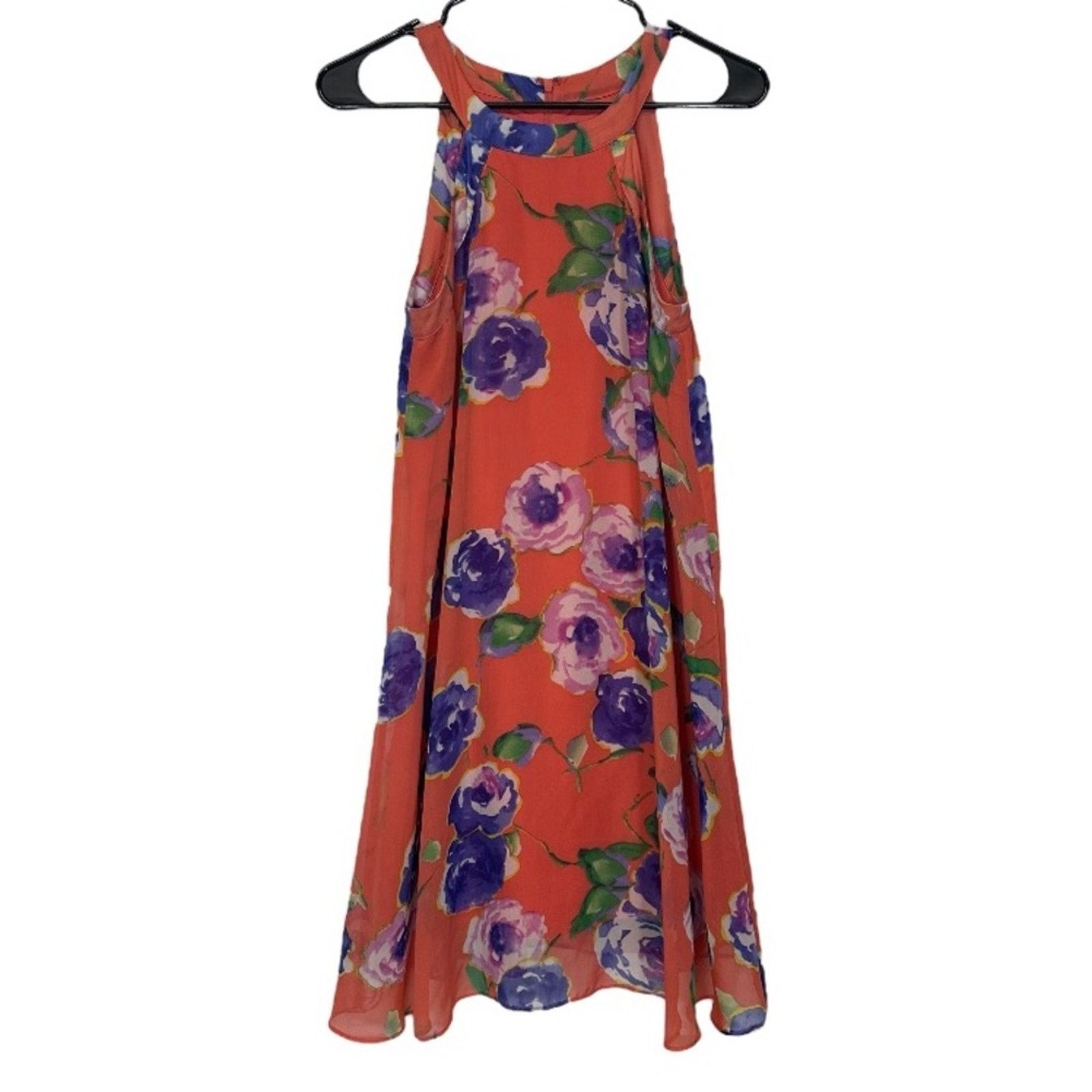 Betsey Johnson Betsey Johnson Orange & Purple Floral Sleeveless Swing Dress Size XS / US 0-2 / IT 36-38 - 1 Thumbnail